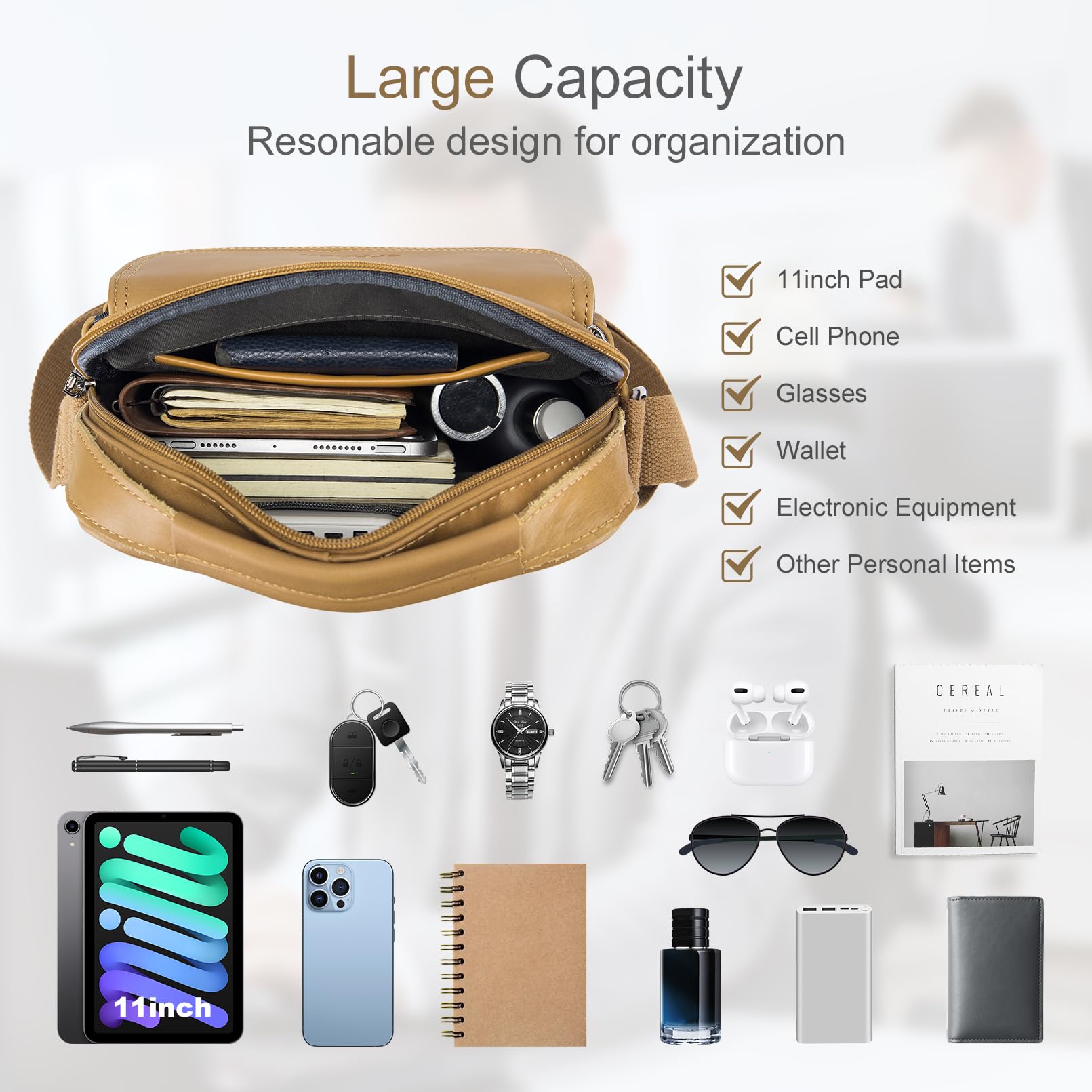 Premium Men's Leather Crossbody Shoulder Bag - Stylish Messenger Satchel for Travel, Work & Everyday Use - Durable Handbag for Business Commute & Weekend Outings