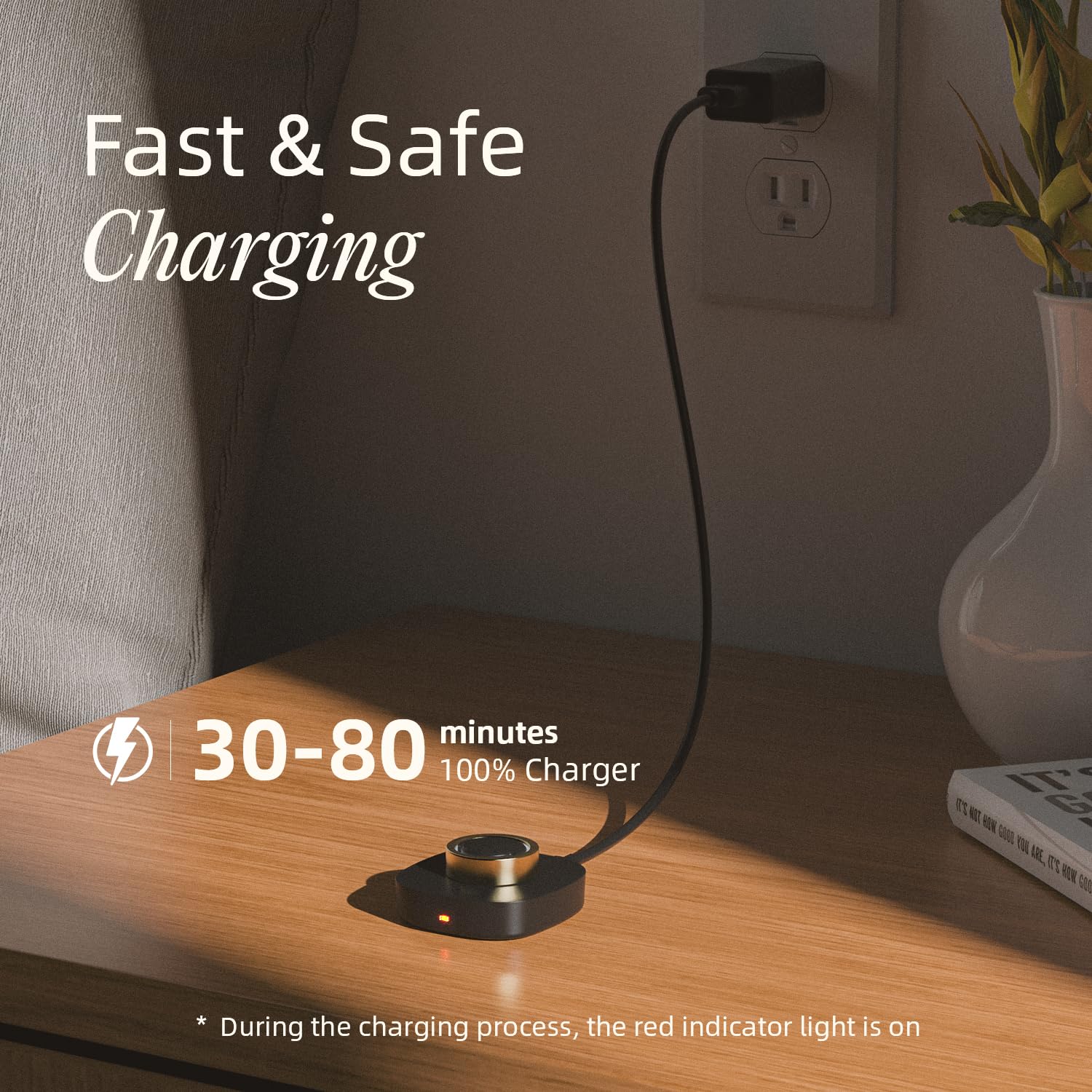 Smart Ring Charger Size 8 - Fast Wireless Charging Dock with USB-C Cable, Compatible with Oura Ring Gen3 & Other Smart Rings (Black) - Perfect for Home, Office & Travel Use
