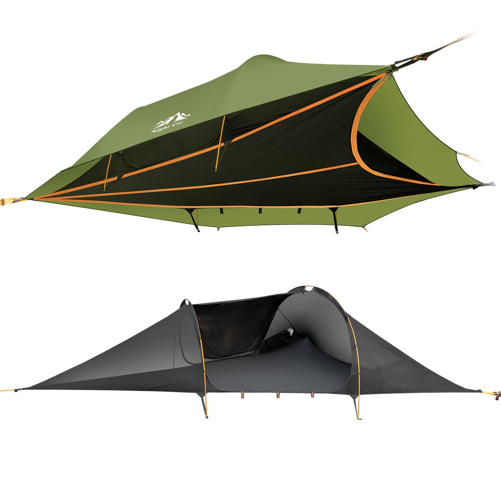 Night Cat Triangle Hammocks for 2 Persons - 13ft 440lbs Capacity 3-Point Camping Hammock with Bug Net & Rainfly - Perfect for Backpacking, Hiking, and Outdoor Adventures