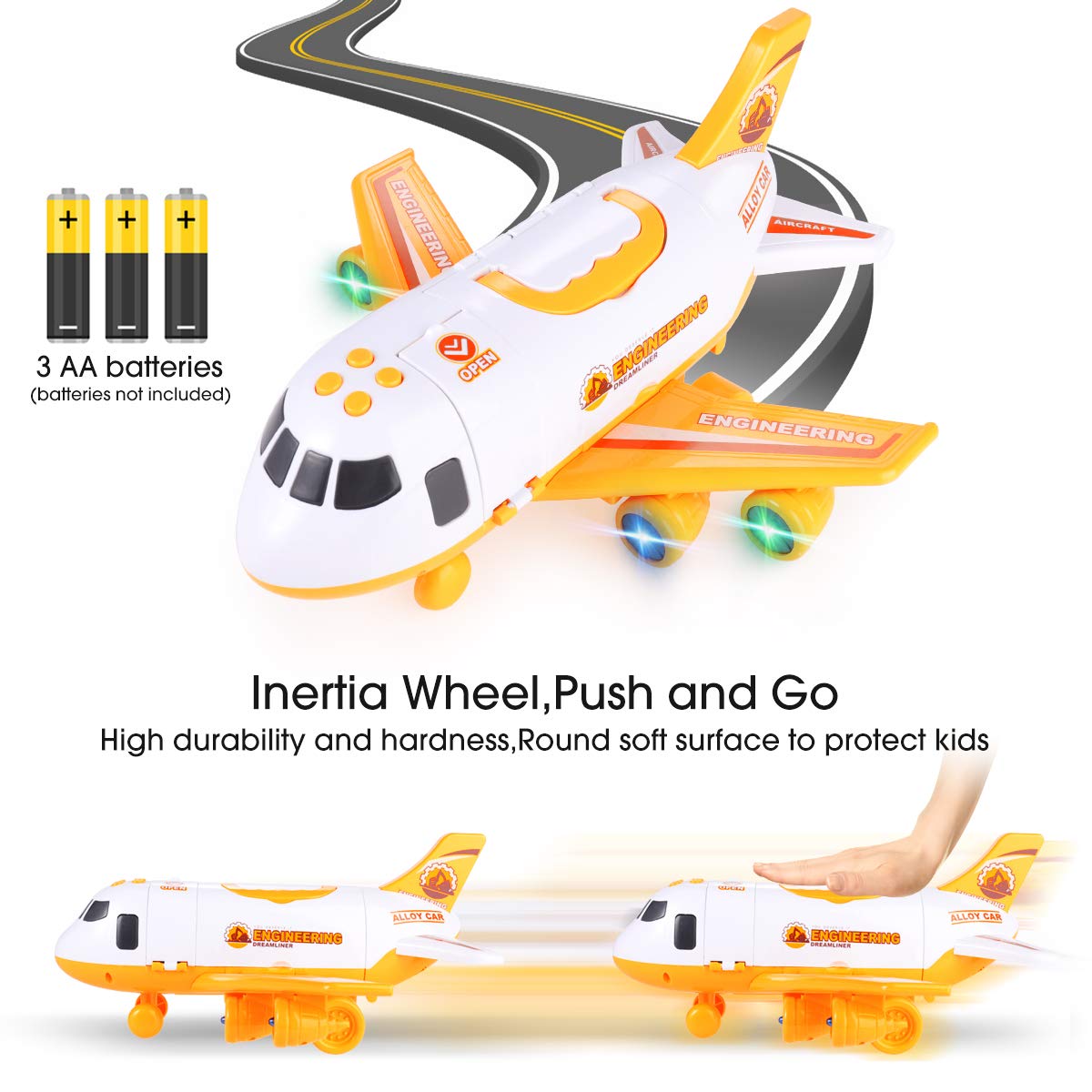 Transformable Airplane & Vehicle Toys Set - Fire Truck, Police Car & Construction Vehicles for Kids | Christmas & Birthday Gift for 3-6 Year Old Boys | Storage Box Included (Yellow & Blue) | Pretend Play, Travel & Learning Toys