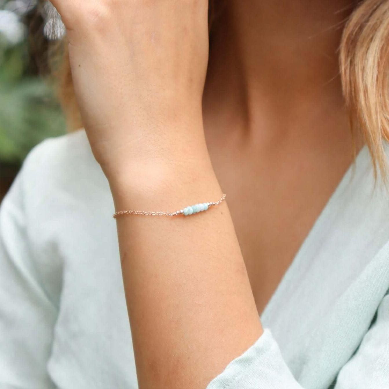 Sparkling Blue Larimar Gemstone Faceted Bead Bar Bracelet for Women | Handmade Healing Crystal Jewelry | Perfect for Yoga, Meditation & Boho Fashion