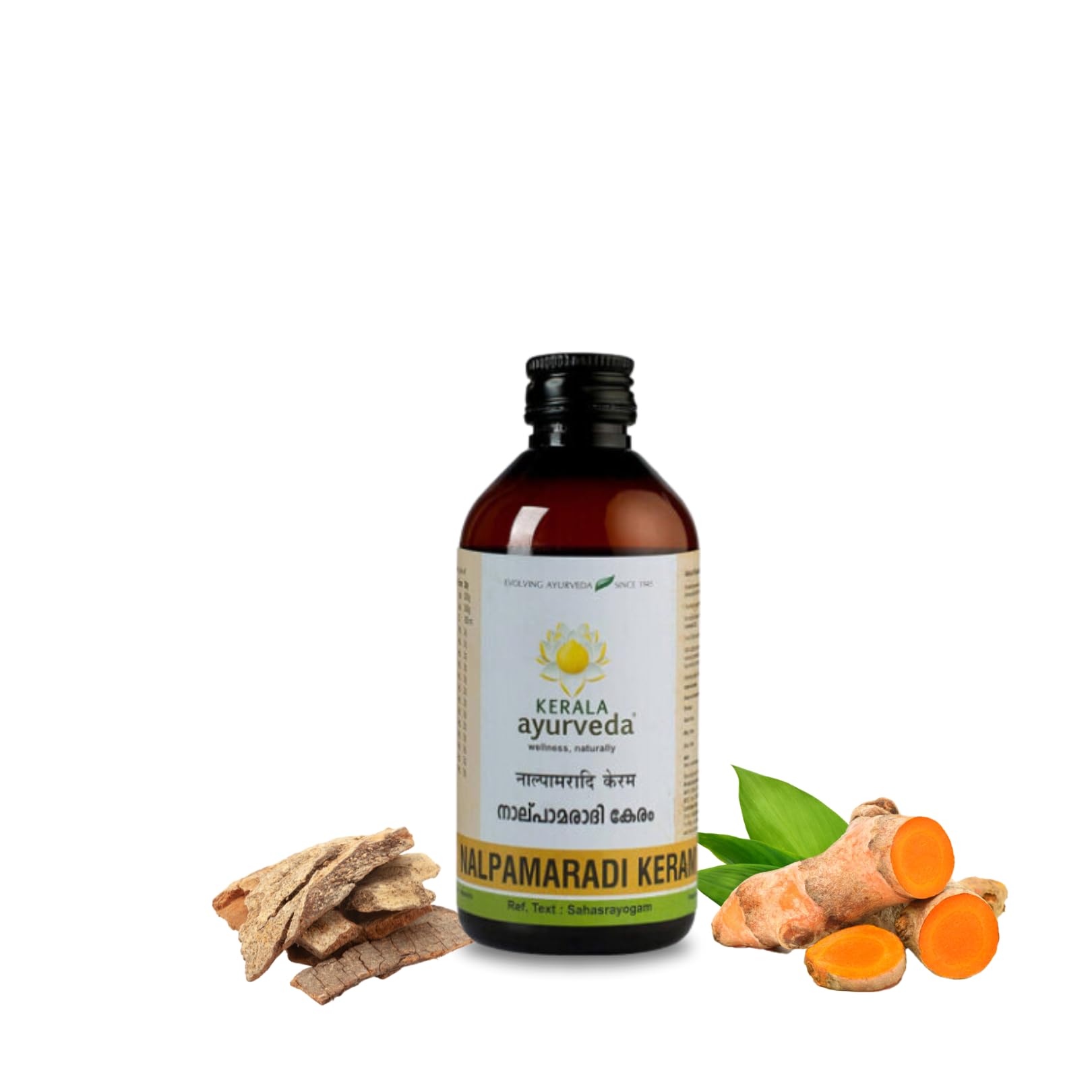Kerala Ayurveda Nalpamaradi Keram 200ml - Natural Face & Body Oil for Tan Removal & Dark Spot Treatment | All Skin Types | Coconut Oil Base with Nalpamara, Haridra, Usira, Amla, Manjistha & Raktachandana | Perfect for Daily Skincare, Sun Protection & Skin Brightening