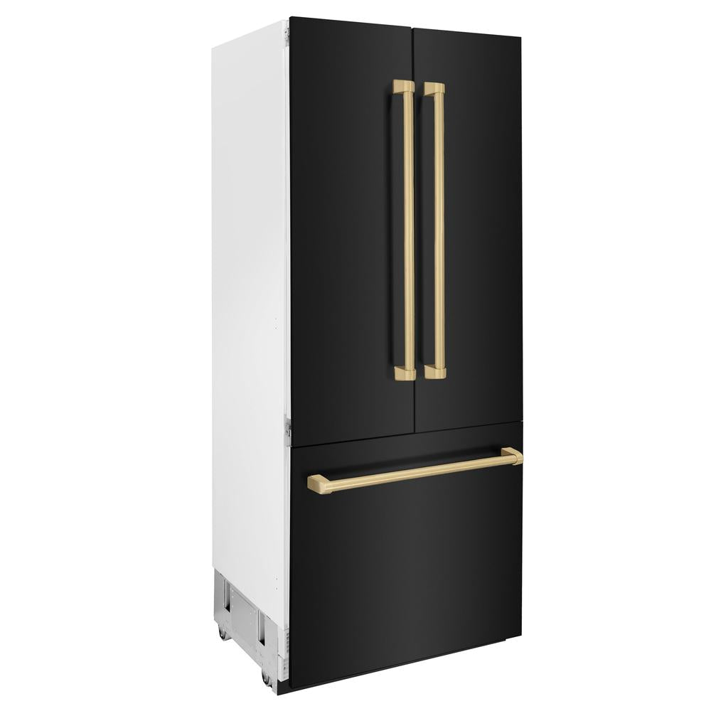 ZLINE Autograph Edition 36 Inch French Door Built-In Bottom Freezer Refrigerator - 19.6 cu ft Capacity, Black Stainless Steel with Champagne Bronze Accents, Water Dispenser & Ice Maker - Perfect for Modern Kitchens, Open Concept Homes & Luxury Appliances Collection