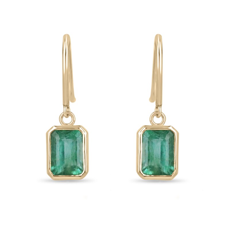 14K Gold Emerald Cut Dangle Earrings - 2.20tcw Classic Wire Back Stud Earrings for Women | Perfect for Weddings, Parties & Special Occasions