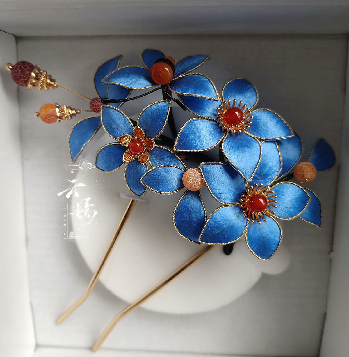 Exquisite Blue Flower Silk Hairpin - Handmade Custom Hair Accessory for Women | Wedding, Party & Special Occasions
