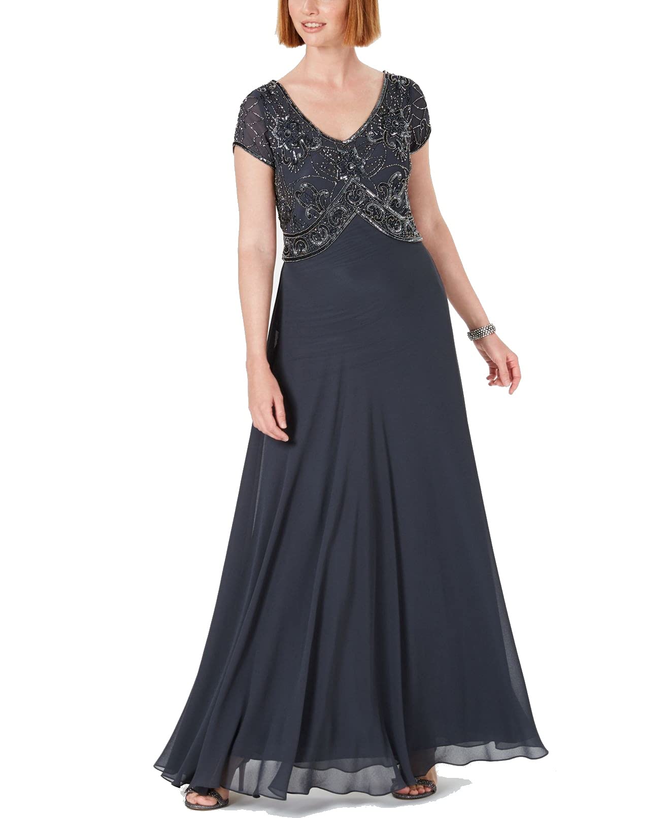 J Kara Women's Elegant V-Neck Beaded Party Dress - Perfect for Cocktail Parties, Weddings & Special Occasions