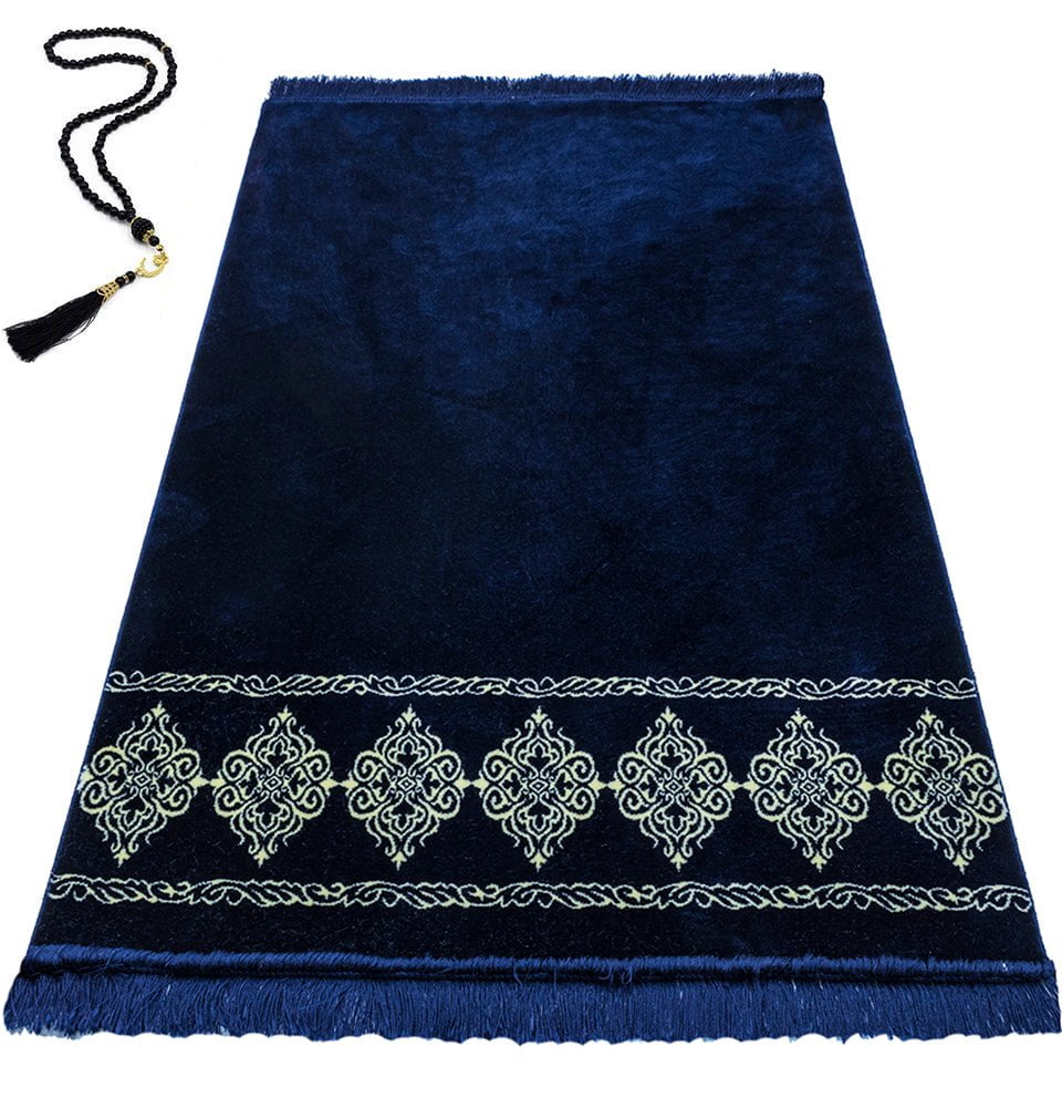Premium Extra Large Soft Plush Islamic Prayer Mat - Navy Blue - Perfect for Home, Mosque & Travel Use