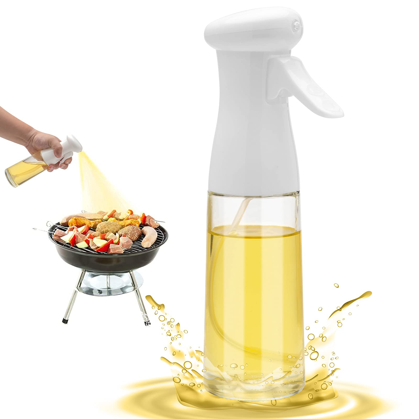 Premium Olive Oil Sprayer for Cooking - 200ml Glass Oil Dispenser Bottle with Fine Mist Spray - Refillable Food Grade Oil & Vinegar Spritzer for Kitchen, Air Fryer, Salad, Grilling, Baking - Perfect for Healthy Cooking & Meal Prep (White)