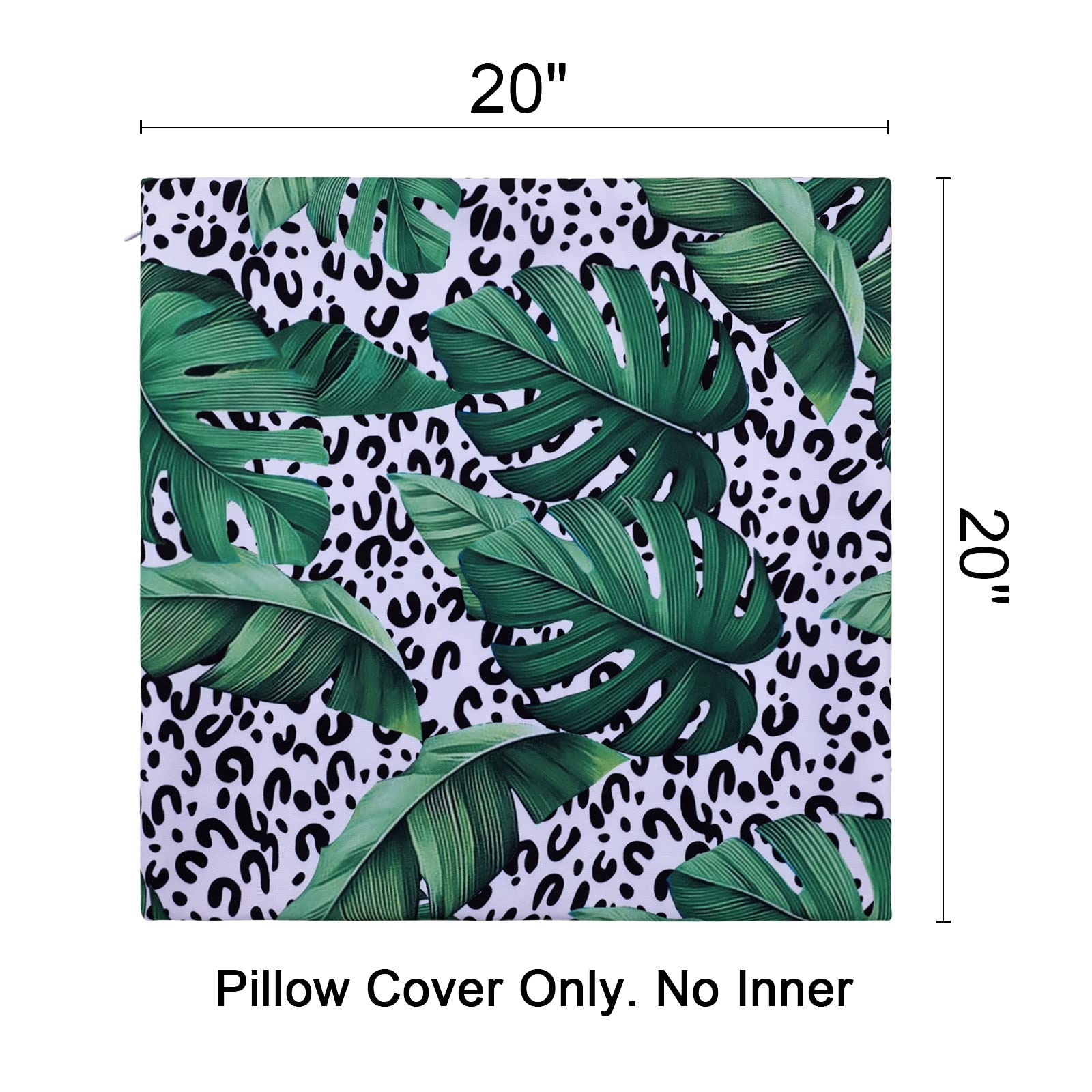Poise3EHome 20x20 Inch Outdoor Waterproof Pillow Covers Set of 2 - Decorative Couch & Patio Throw Pillow Covers for Living Room, Sofa, Garden - Leopard Green Leaves Design for Spring & Summer Decor