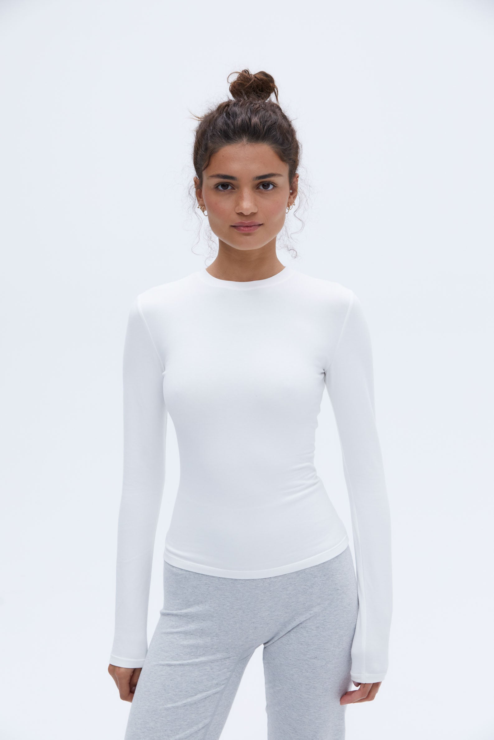 Premium Soft Cotton Long Sleeve T-Shirt for Women - Breathable White Basic Top - Perfect for Casual Wear, Layering & Office Outfits