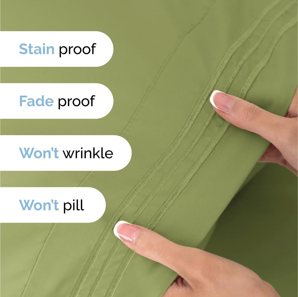 CGK Unlimited Queen Size 4-Piece Sheet Set - Breathable Cooling Bed Sheets - Luxury Hotel Quality - Deep Pocket Easy Fit - Soft Wrinkle-Free - Light Olive Green - Perfect for Home, Guest Room & Vacation Rental Comfort