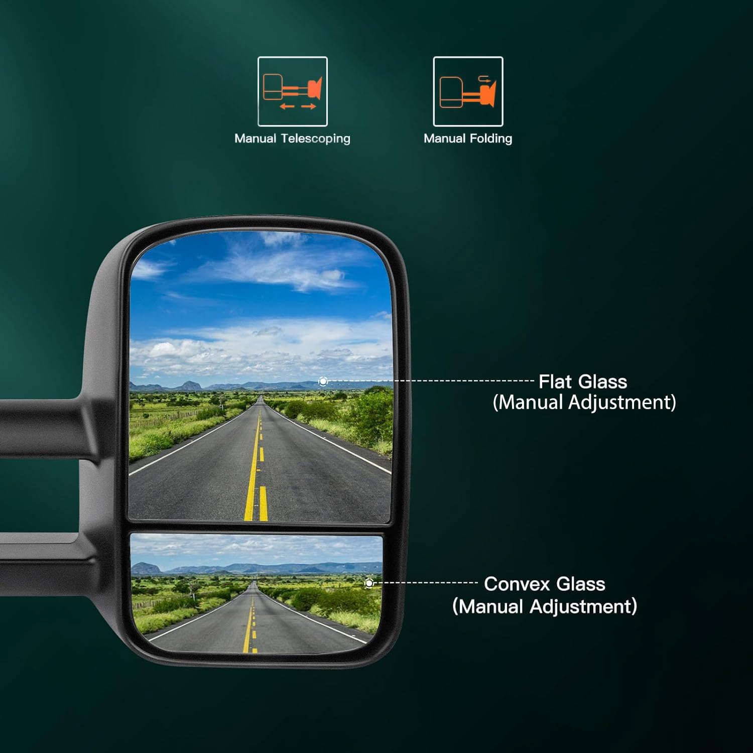 SCITOO Towing Mirrors for Chevy & GMC (1999-2007) - Manual Telescoping Convex Glass Exterior Mirrors Fit Silverado/Sierra 1500 2500HD 3500HD | Perfect for Towing, Camping & Off-Road Adventures