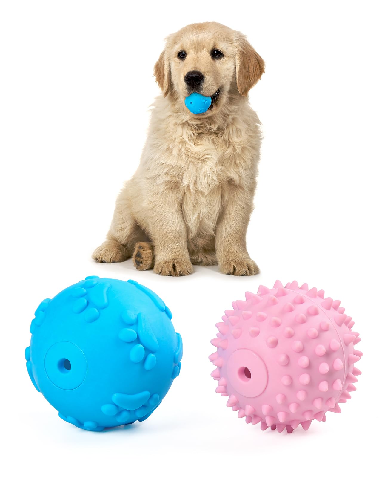 Squeaky Puppy Ball Dog Toys - 2 Pack Interactive Chew Toys for Small Dogs, Blue Giggle Ball & Pink Teething Toy for Puppies, Fun Fetch Balls to Relieve Boredom - Perfect for Indoor Play, Training, and Teething Relief
