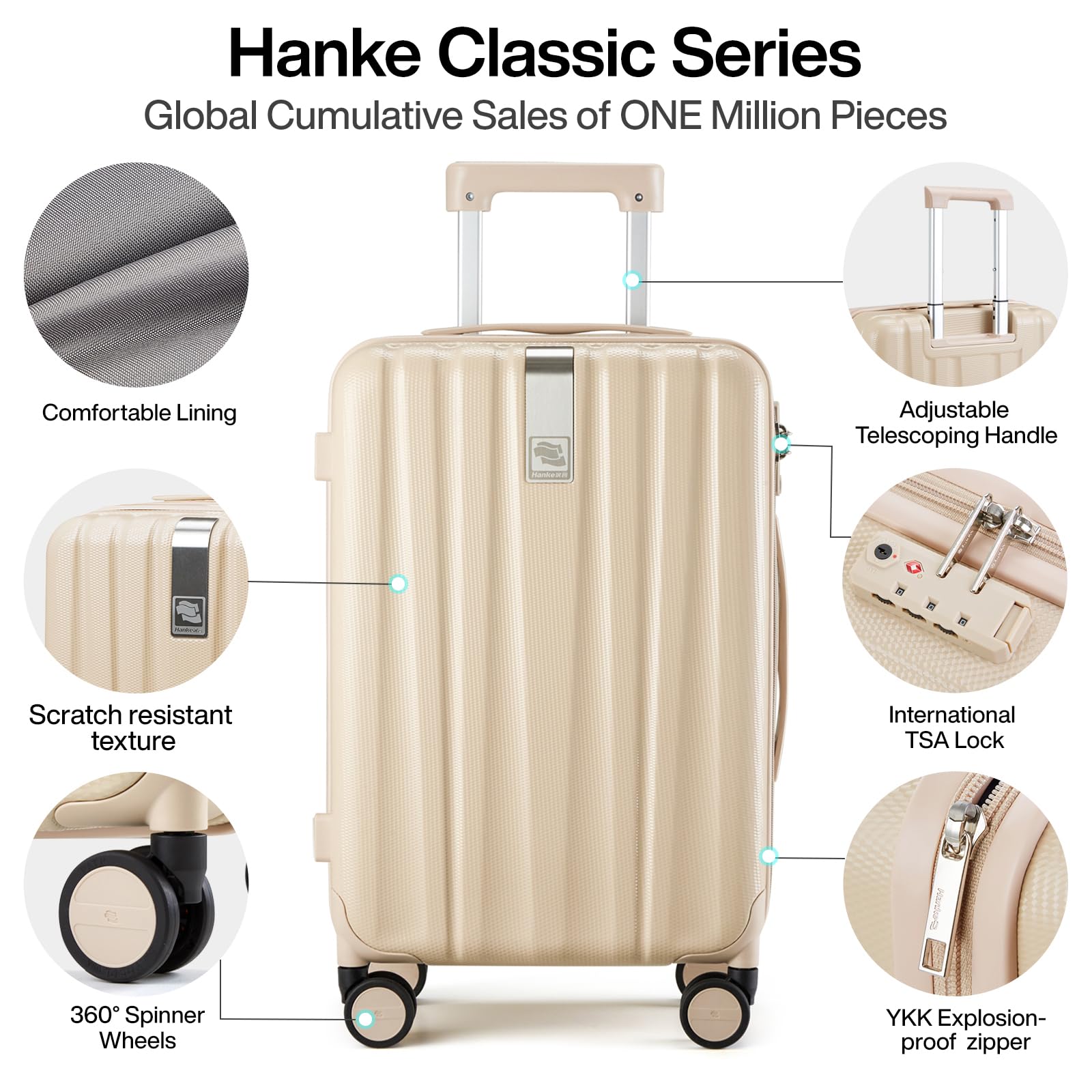 Hanke 24 Inch Lightweight PC Hard Shell Spinner Wheel Luggage Suitcase with TSA Travel Locks - Medium Checked Size (Cuba Sand) - Perfect for Business Trips, Vacations & Air Travel