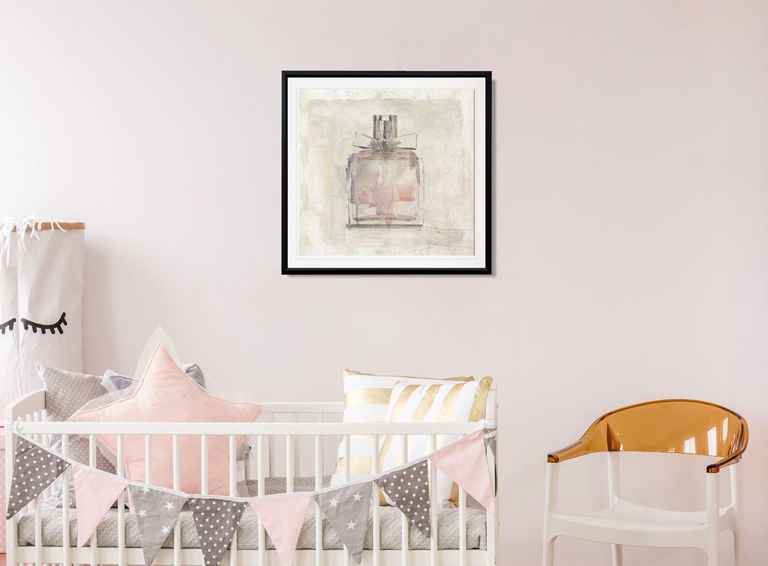 Renditions Gallery Pretty Perfume Vogue Fashion Wall Art - Pink Contemporary Framed Giclee Print Painting for Living Room & Bedroom Decor