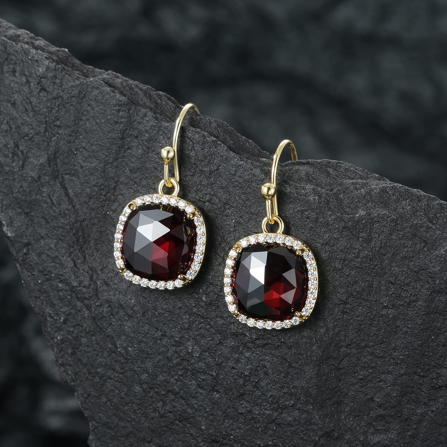 14k Gold/Rhodium Plated Natural Gemstone Dangle Earrings for Women - 10mm Genuine Gemstone Pendant Earrings | Valentine's Day, Mother's Day & Birthday Jewelry Gifts | Perfect for Weddings, Parties & Special Occasions