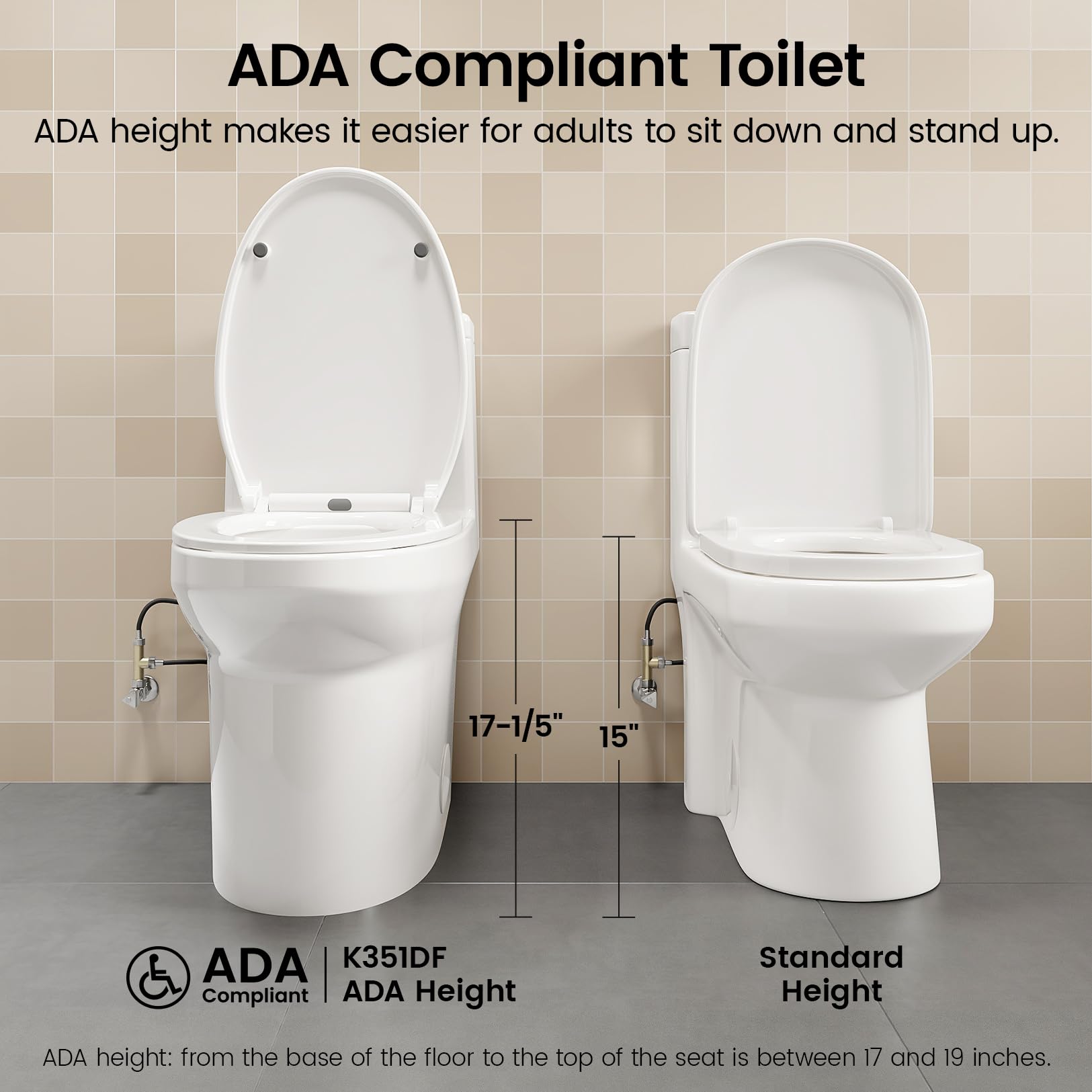 K-0351DF Elongated One Piece Toilet with ADA Comfort Height 17.2