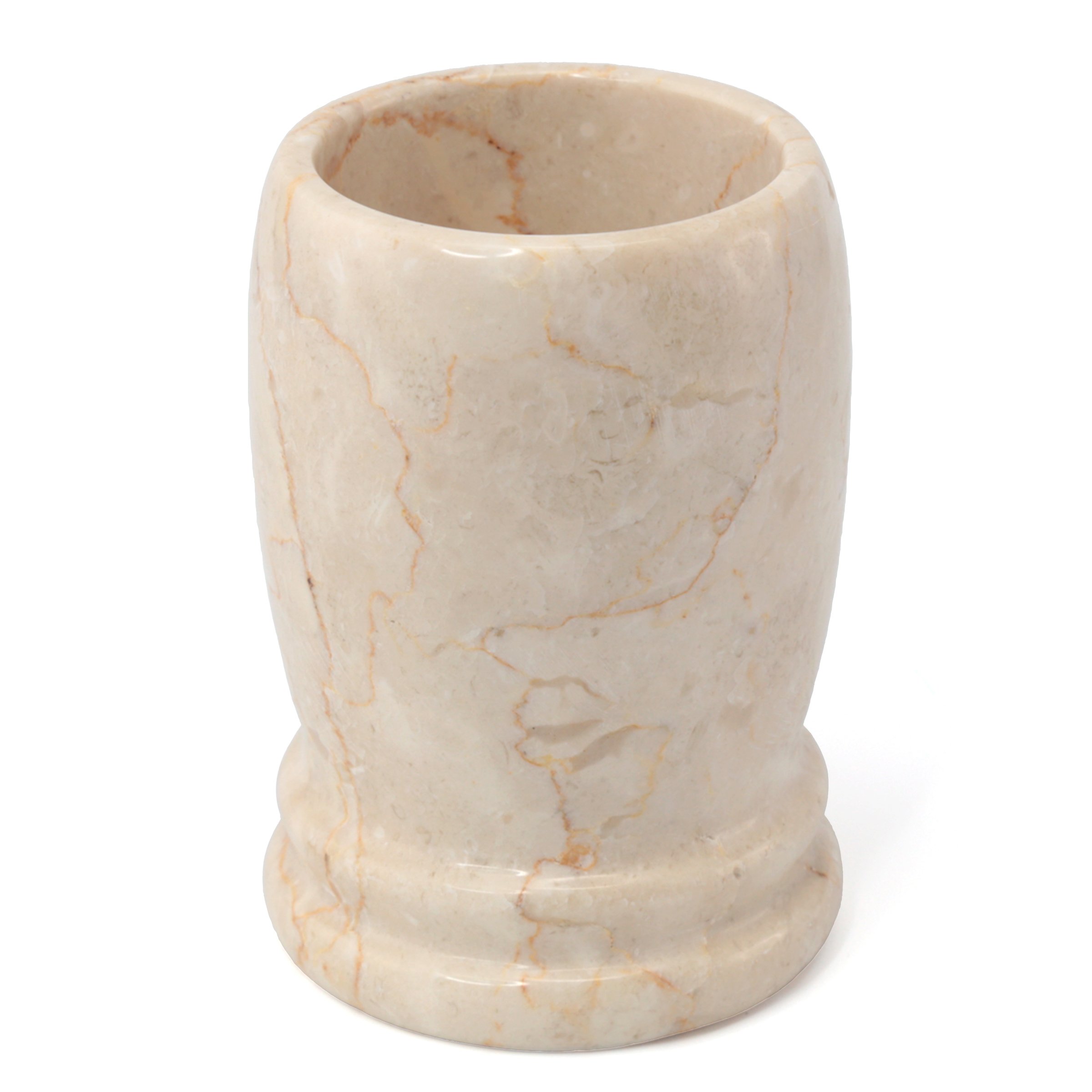 Natural Champagne Marble Double Ring Tumbler & Toothbrush Holder - Bathroom Vanity Countertop Organizer for Makeup Brushes, Cups, Essentials - Elegant Beige Home Decor for Spa-Like Bathroom Experience