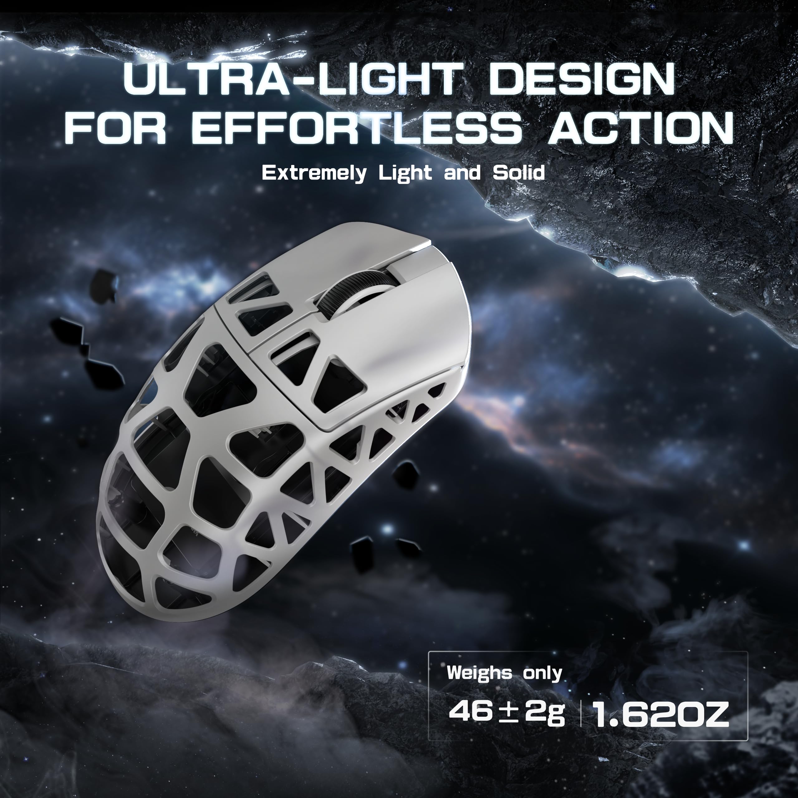 ATTACK SHARK R3PRO 46g Ultra-Light Magnesium Alloy Wireless Gaming Mouse - 8000Hz Polling Rate, 26000DPI, PixArt PAW3395 Sensor, 2.4G/BT/Wired Connectivity, Programmable Buttons with Coiled Cable for PC & Mac (White) - Perfect for FPS, MOBA & Esports Gaming