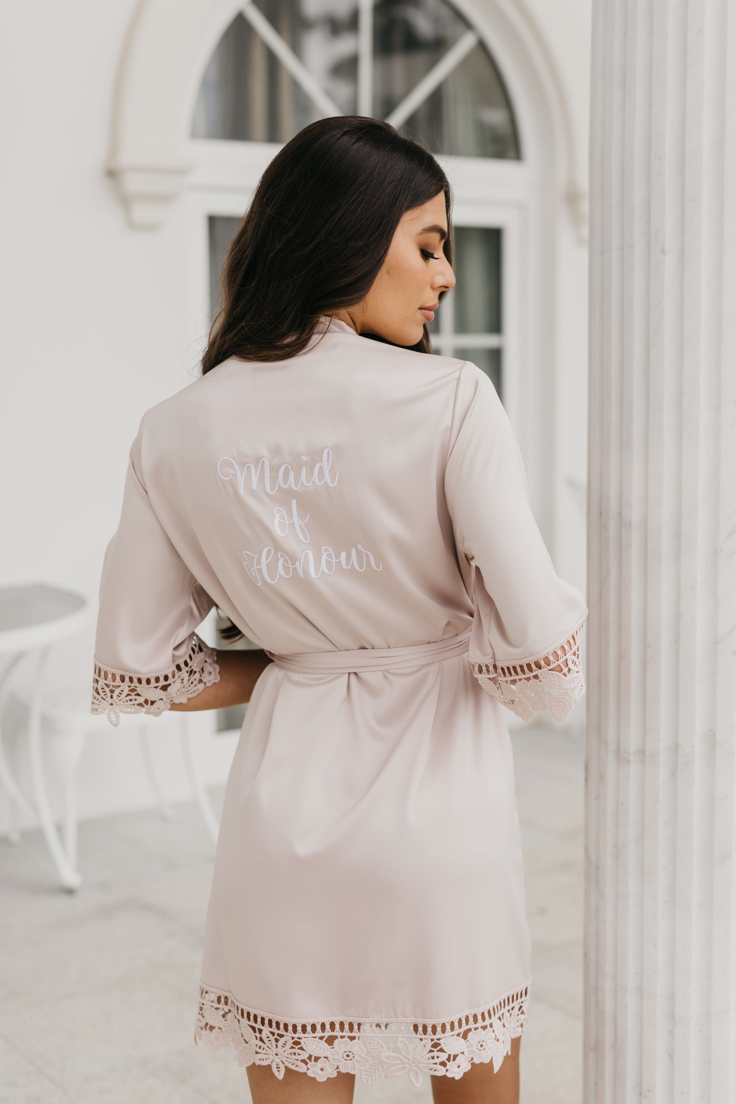 Lauren Lace Satin Robe for Women - Elegant Lace Trimmed Satin Bathrobe with Belt - Perfect for Bridal Shower, Spa Day, Honeymoon & Luxury Home Wear