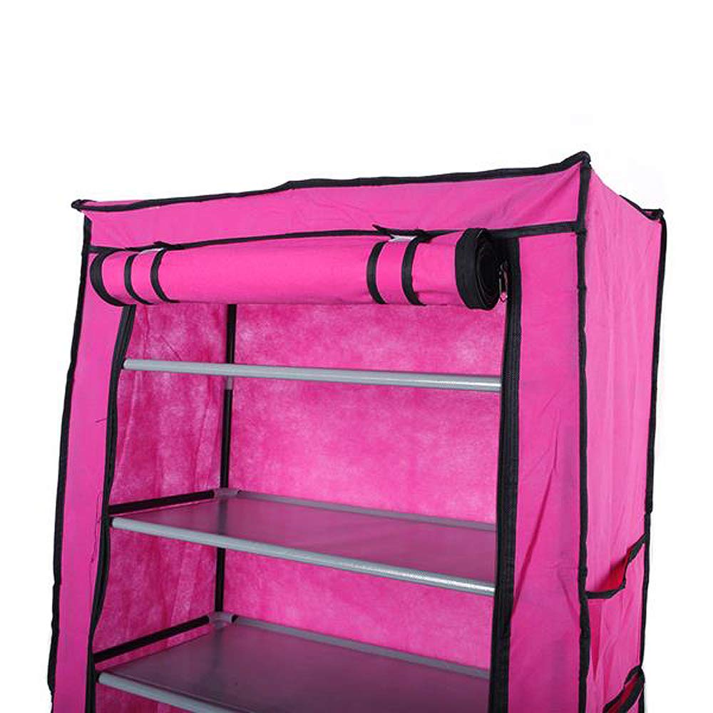 10-Tier Shoe Rack Organizer with Dustproof Cover - Space Saving Stackable Shoe Storage Cabinet for Closet, Entryway & Bedroom - Non-Woven Fabric Shoe Shelf Tower (Rose Red)