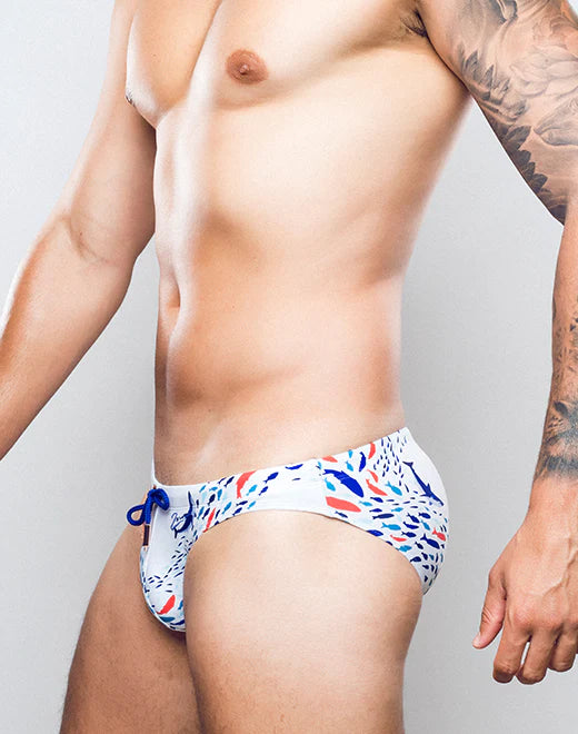 2eros Seascape Swim Brief - White - Men's Stylish Swimwear for Beach, Pool & Vacation - Quick Dry & Comfortable