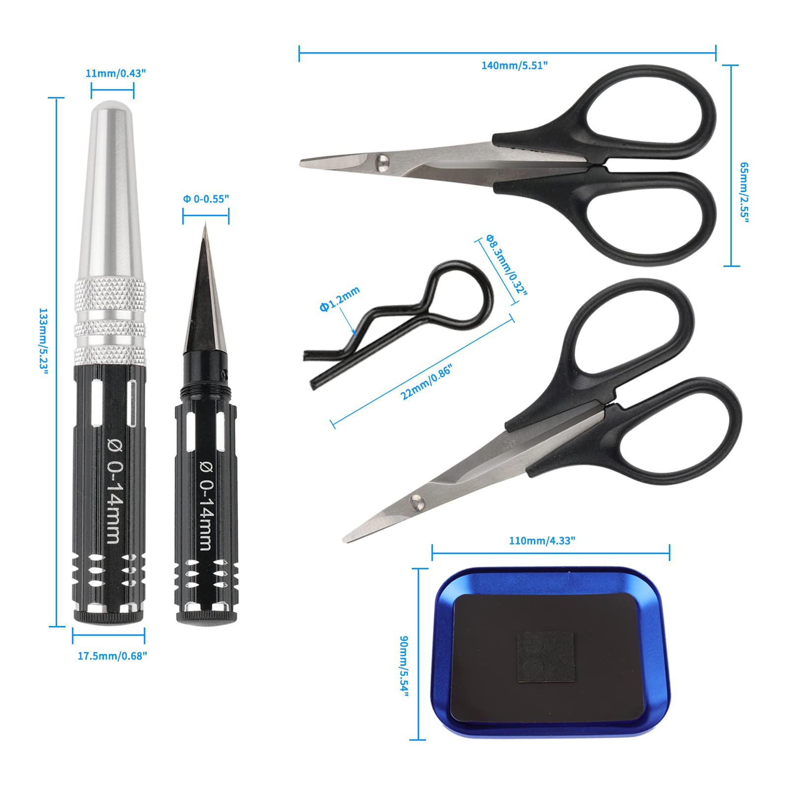 24-Piece RC Car Tool Kit with Body Reamer, Curved/Straight Scissors, Body Clips & Screws - Compatible with 1/8 1/10 1/12 RC Cars, Trucks, Buggies & Crawlers - Perfect for RC Body Shell Mounting & Maintenance
