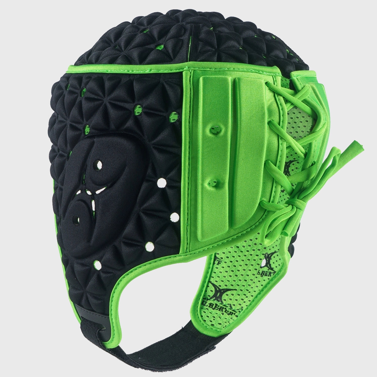 Gilbert Ignite Rugby Headguard - Black & Green - Protective Rugby Gear for Training & Matches - Lightweight & Comfortable for Youth & Adult Players