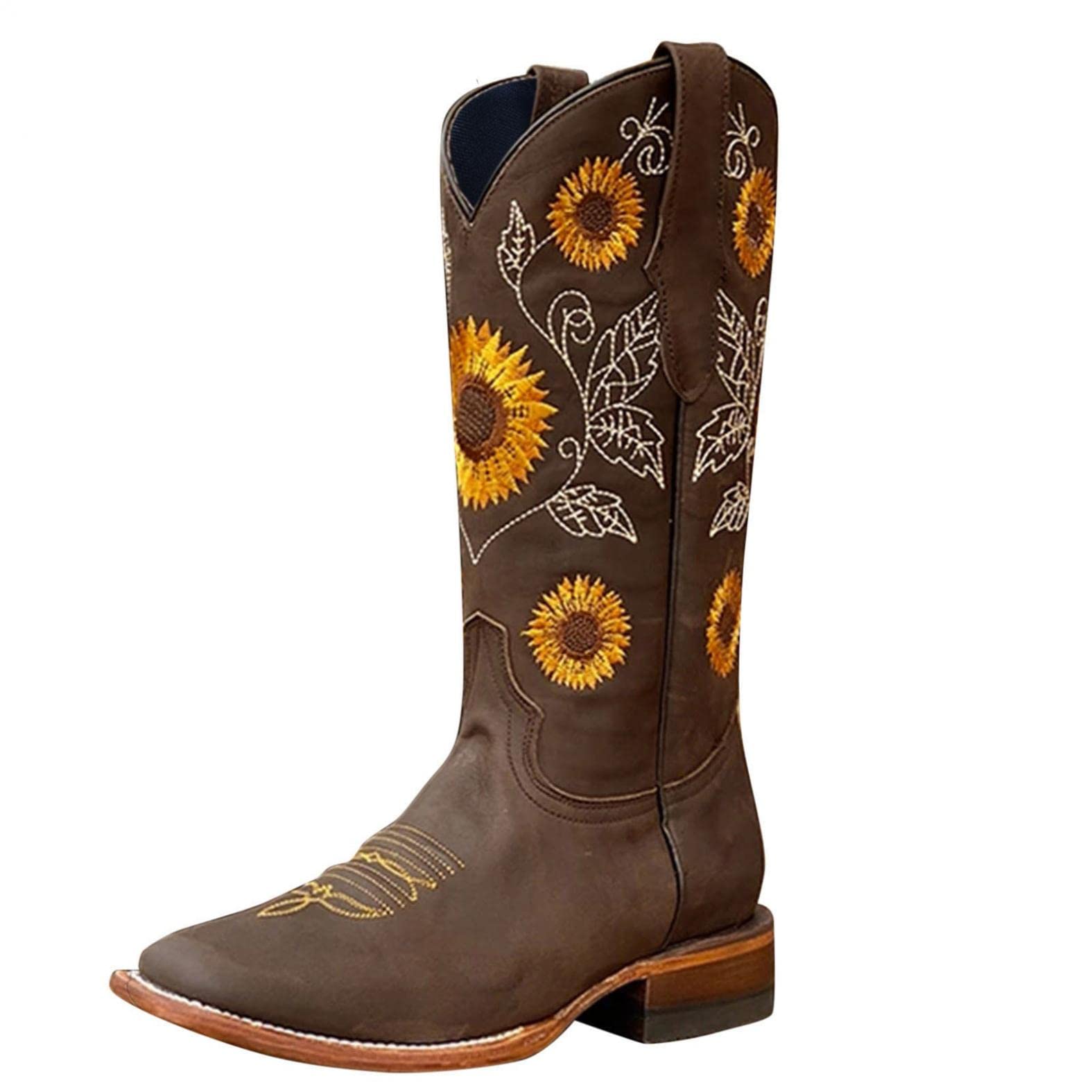 Kaitobe Women's Cowgirl Boots - Embroidered Low Heel Chunky Ankle Western Boots for Everyday Wear | Perfect for Country Dancing, Rodeo Events & Casual Outfits