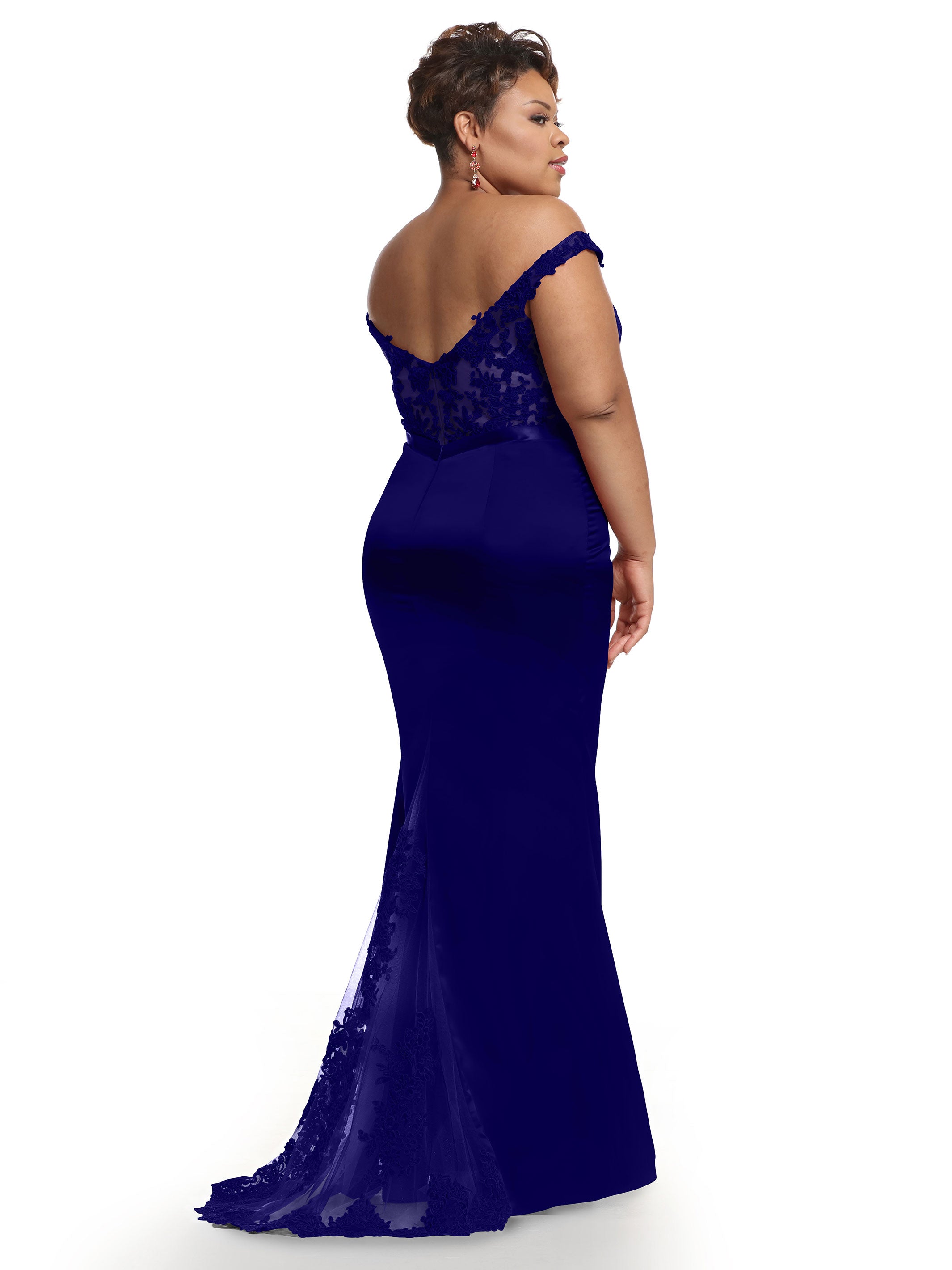 Elegant 80104 Satin Off-The-Shoulder Bridesmaid Dress with Lace Bodice & Waist Sash - Perfect for Weddings, Proms & Formal Events