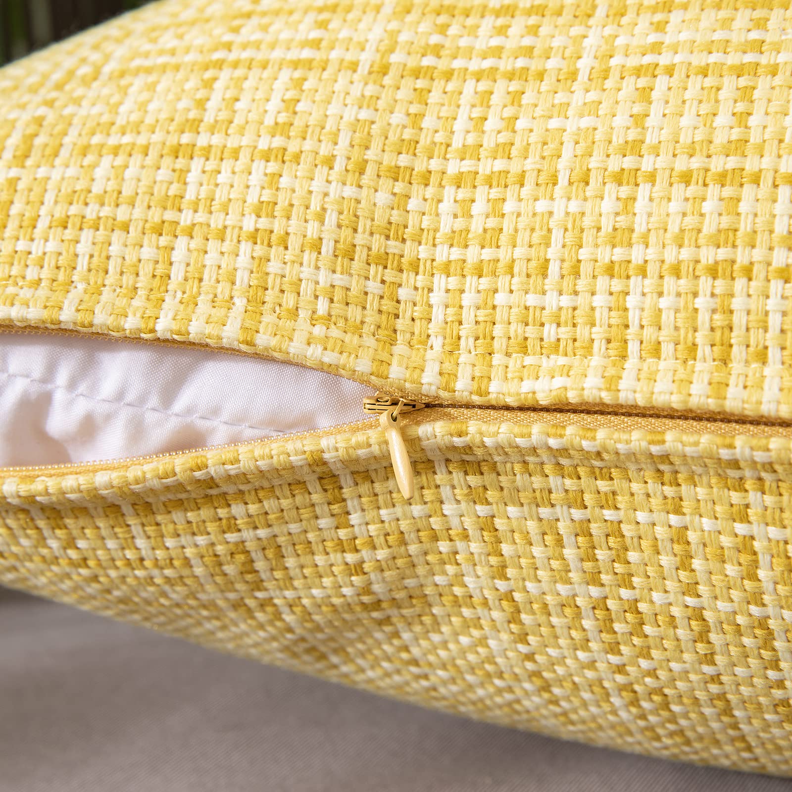MIULEE Waterproof Outdoor Throw Pillow Covers 16x16 Inch - Farmhouse Decorative Cushion Covers for Patio, Garden, Sofa & Tent - Set of 2 Yellow - Perfect for Outdoor Furniture, Camping & Home Decor