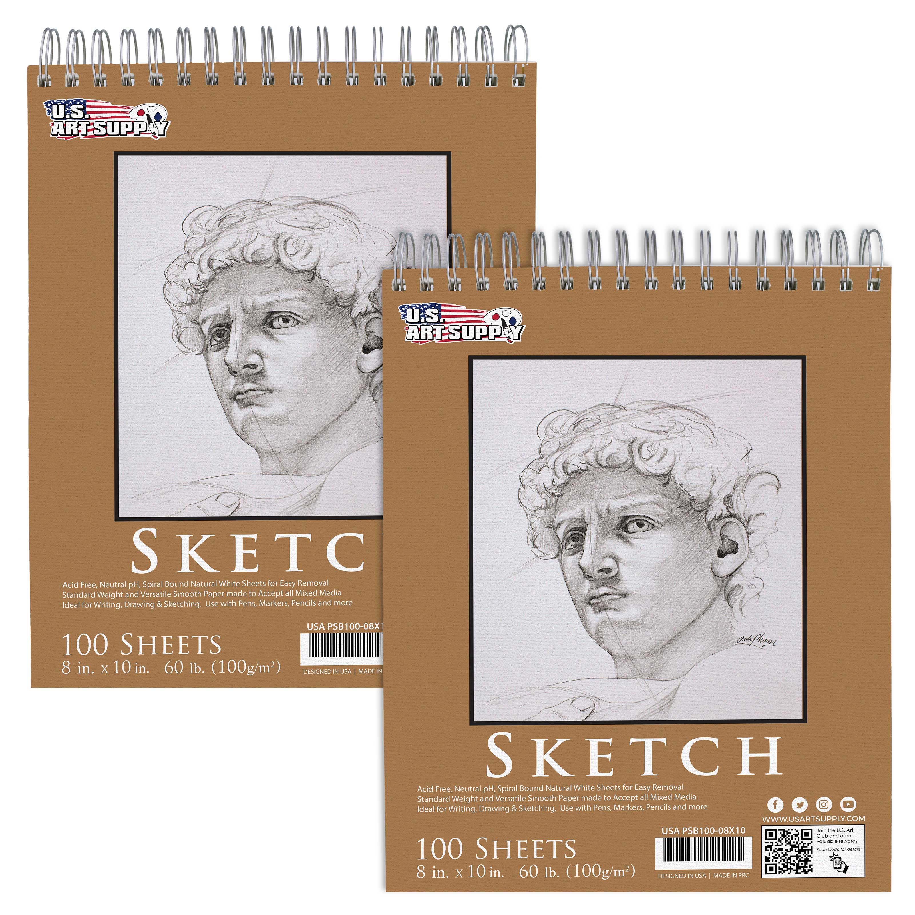 Premium 8x10 Spiral Bound Sketch Book - 2 Pack, 100 Sheets Each, 60lb (100gsm) Acid-Free Paper - Artist Sketchbook & Drawing Pad for Adults, Students - Perfect for Sketching, Doodling, Art Classes & Creative Projects