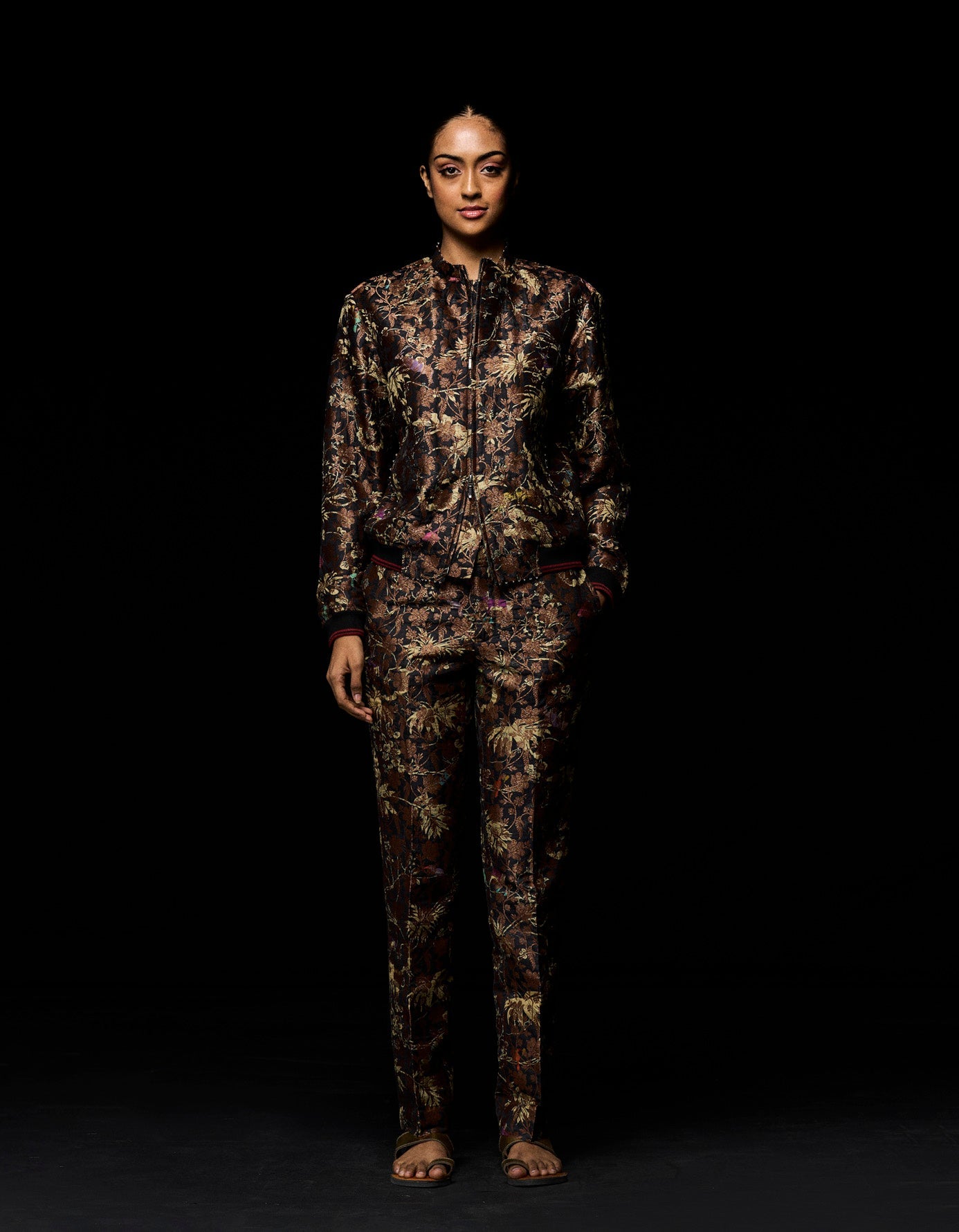 Classic Black Silk Brocade Trousers for Women - Elegant Formal Pants for Office, Evening Events & Special Occasions