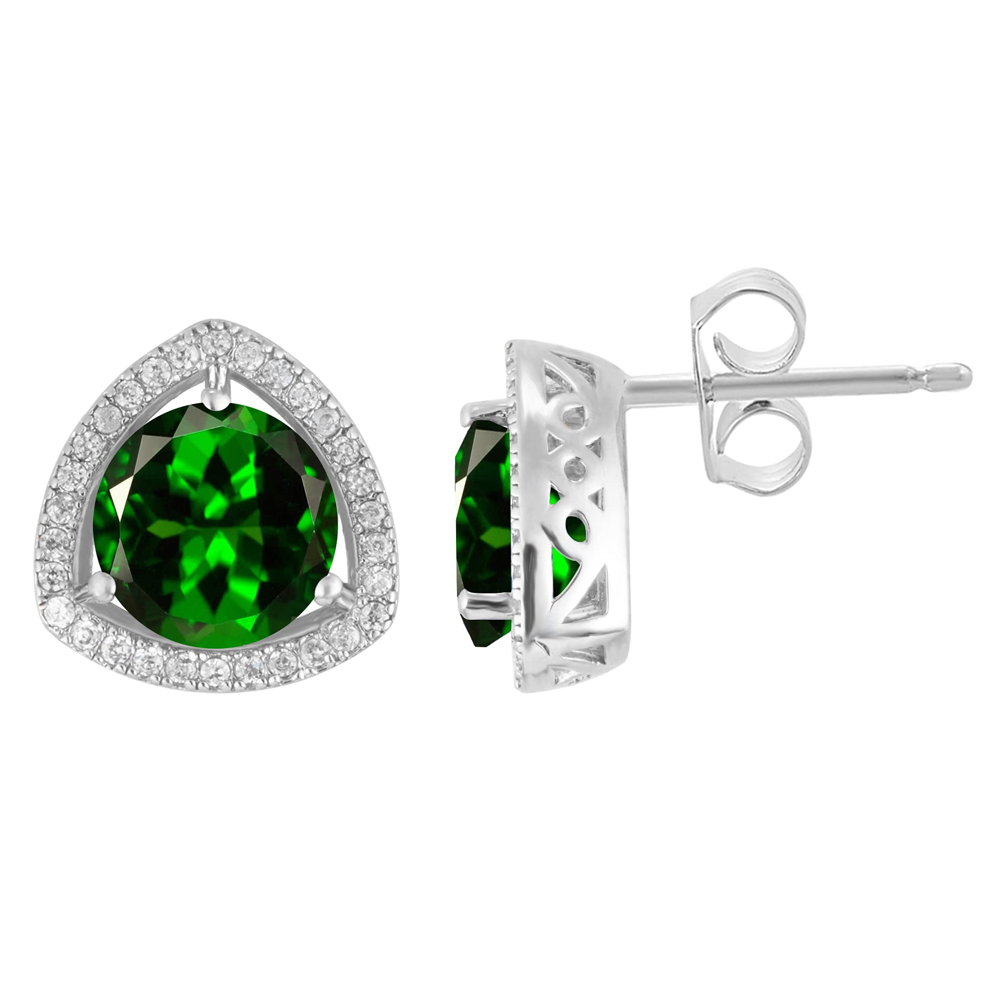 Natural Gemstone & White Topaz Halo Sterling Silver Stud Earrings – Perfect for Gifts, Weddings & Everyday Elegance