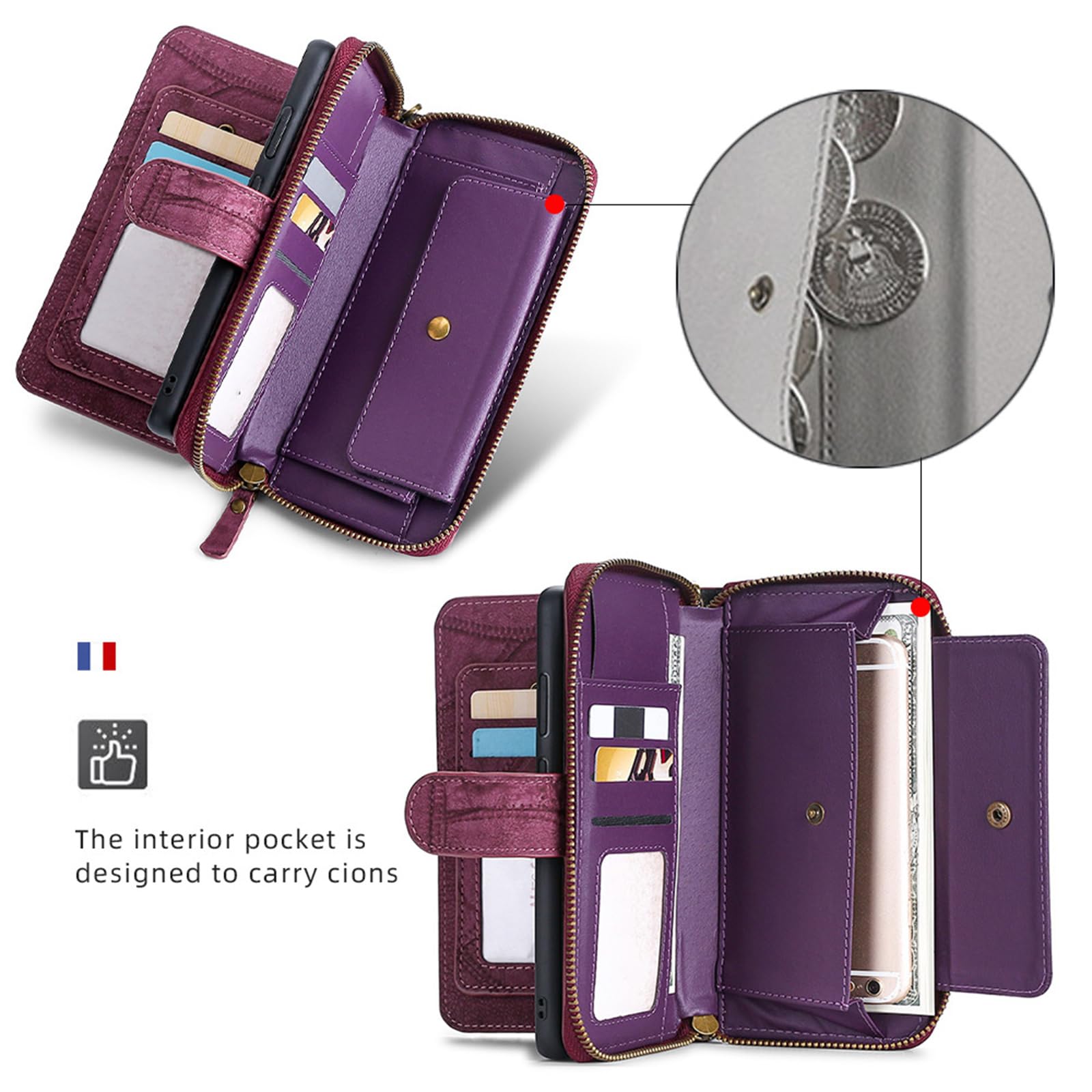 Premium PU Leather Magnetic Wallet Case for Samsung Galaxy S24 Ultra/S24+/S24 - Zipper Card Holder & Stand Cover with Full Protection (Red) | Perfect for Business, Travel & Everyday Use