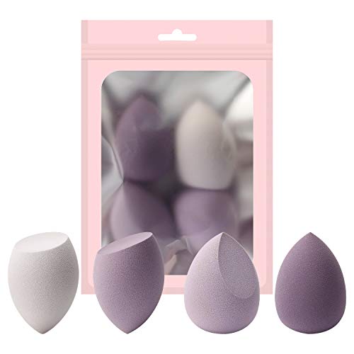 4PCS Professional Makeup Sponge Blenders - Beauty Blending Sponges for Powder, Cream & Liquid Foundation (Purple) | Perfect for Everyday Makeup, Contouring & Airbrush Finish