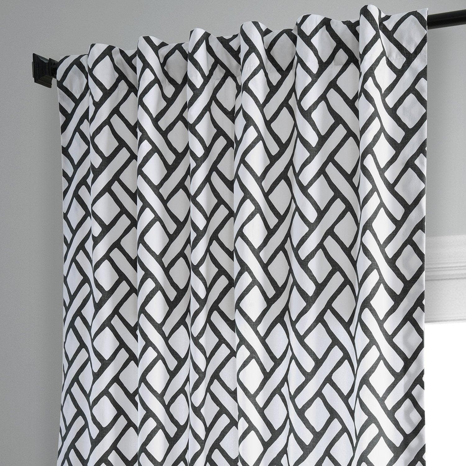 Black Geometric Printed Cotton Room Darkening Curtains for Living Room & Bedroom - Modern Window Treatment for Home Decor