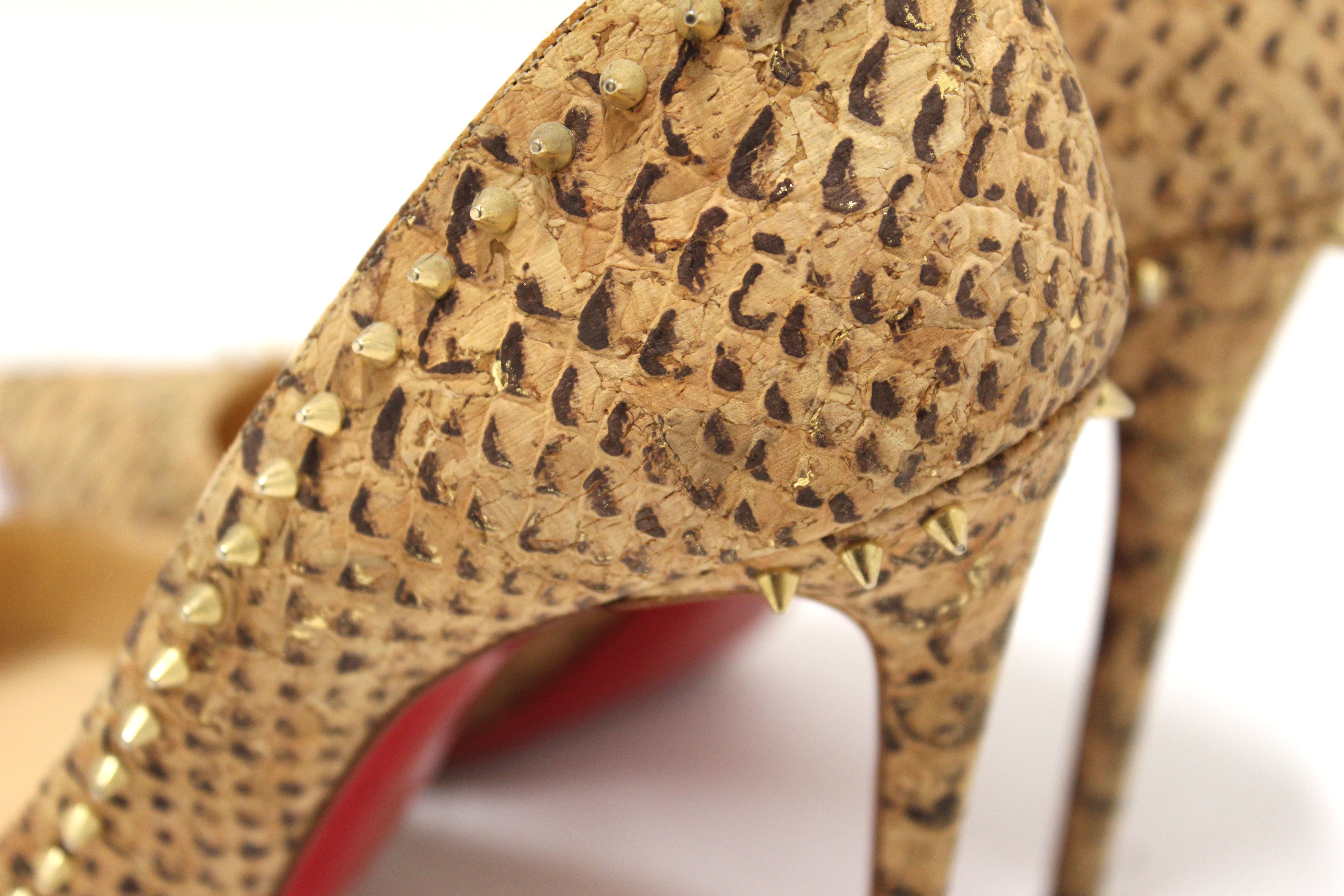 Authentic Christian Louboutin Anjalina 100 Cork Spike Heels - Women's Size 37.5 (US 7.5) Red Sole Luxury Pumps for Weddings, Parties & Special Occasions