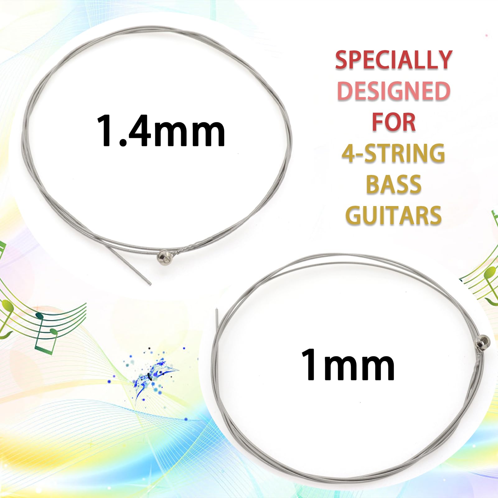 CashBeat Stainless Steel 4 String Bass Guitar Strings - Electric Bass 4 Strings Replacement Set with Small Ball Ends for Acoustic Bass - Durable 4 String Bass Instrument Accessories for Live Performances & Studio Recording