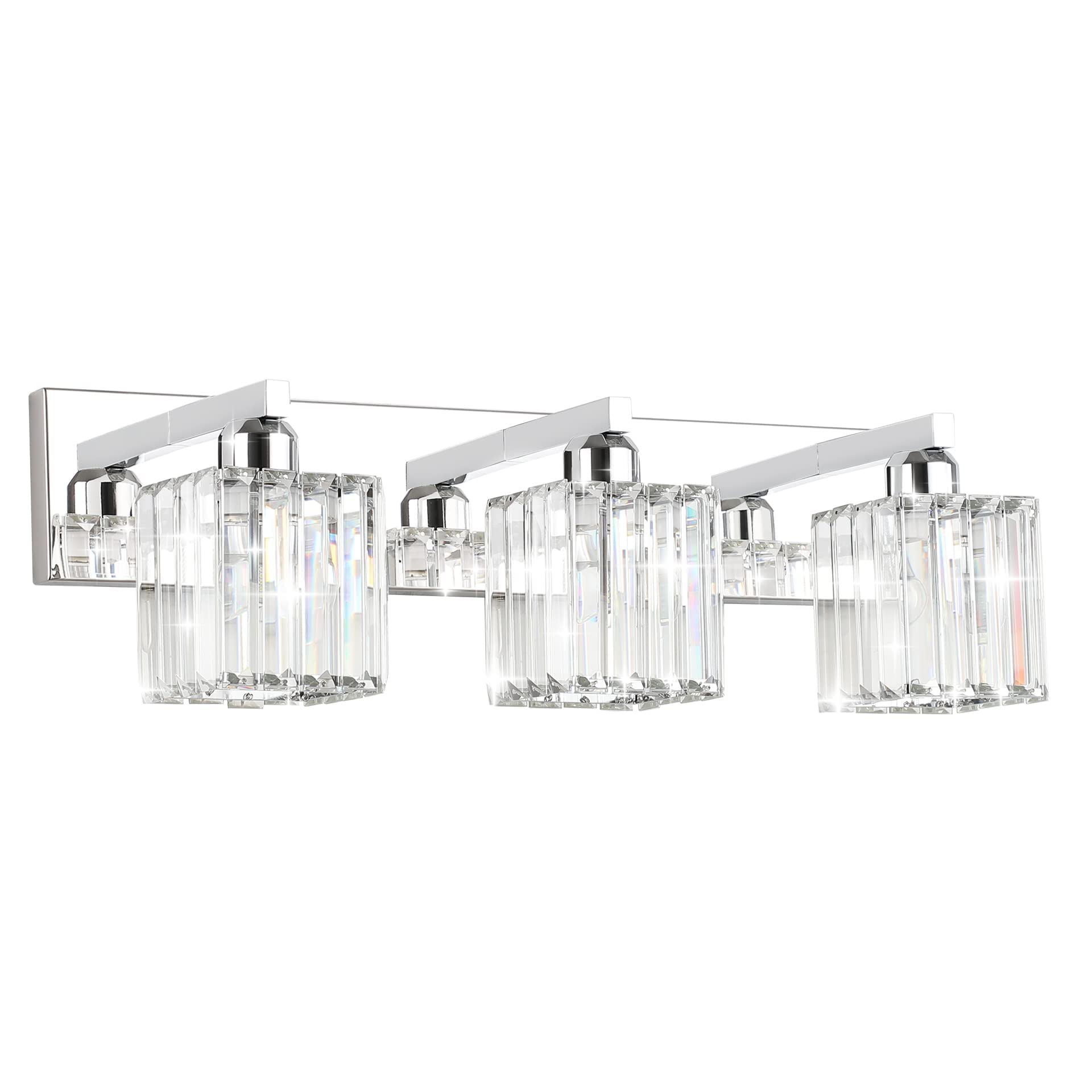 Aipsun Modern Crystal Bathroom Vanity Light Fixtures - Chrome Finish Bathroom Lighting for Mirror - Excludes Bulb (Perfect for Master Bath, Powder Room & Spa Style Decor)