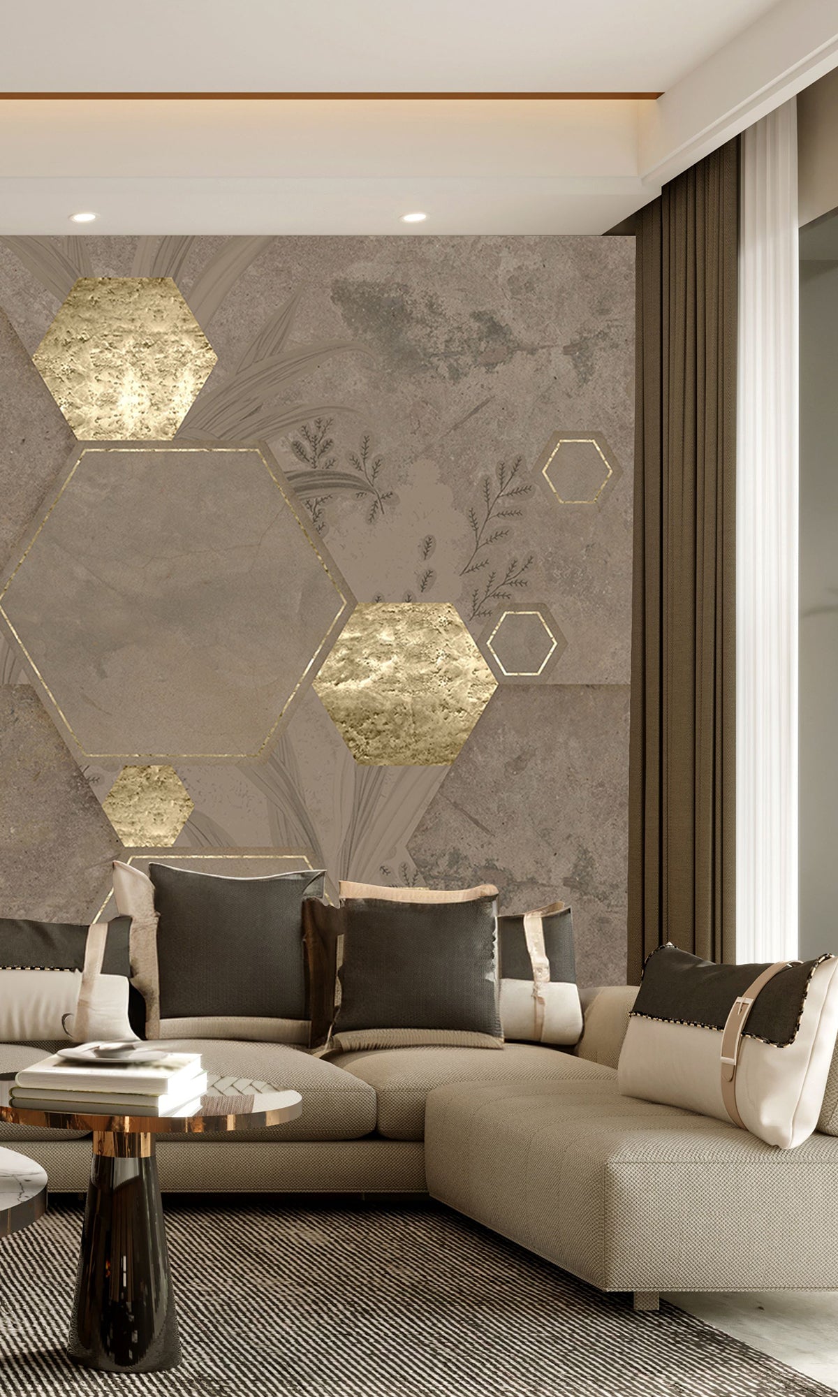 Camel Brown Geometric Paradise Mural Wallpaper M2570 - Peel and Stick Removable Wallpaper for Bedroom, Living Room, Nursery Decor