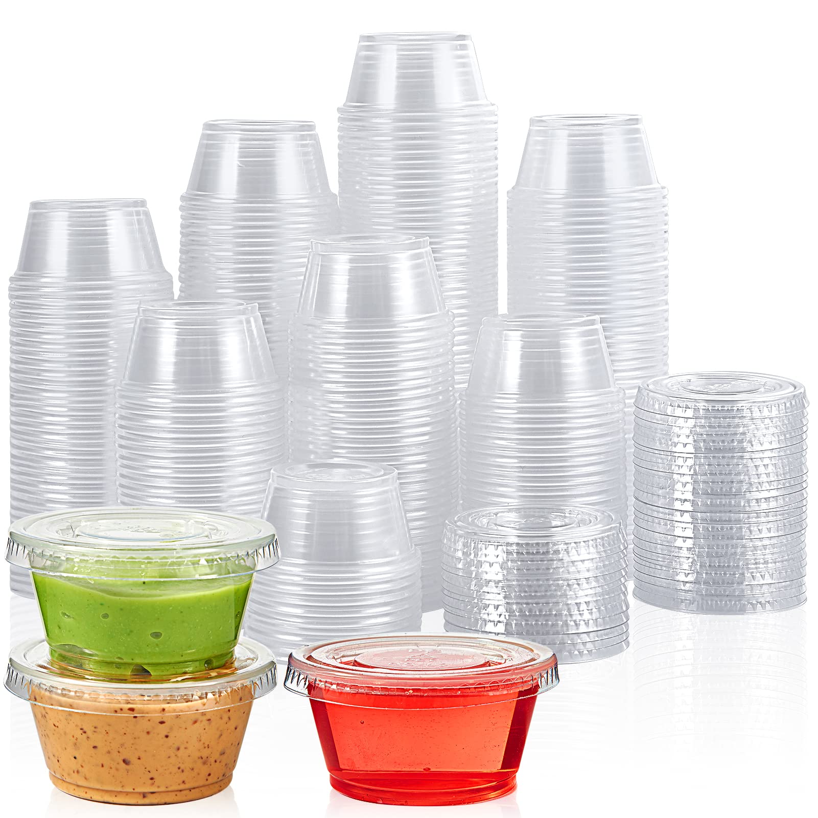 200 Sets 2 oz Disposable Plastic Portion Cups with Lids - Small Condiment Containers for Sauces, Dips, Dressings & Jelly Shots - Perfect for Restaurants, Catering, Parties & Home Use