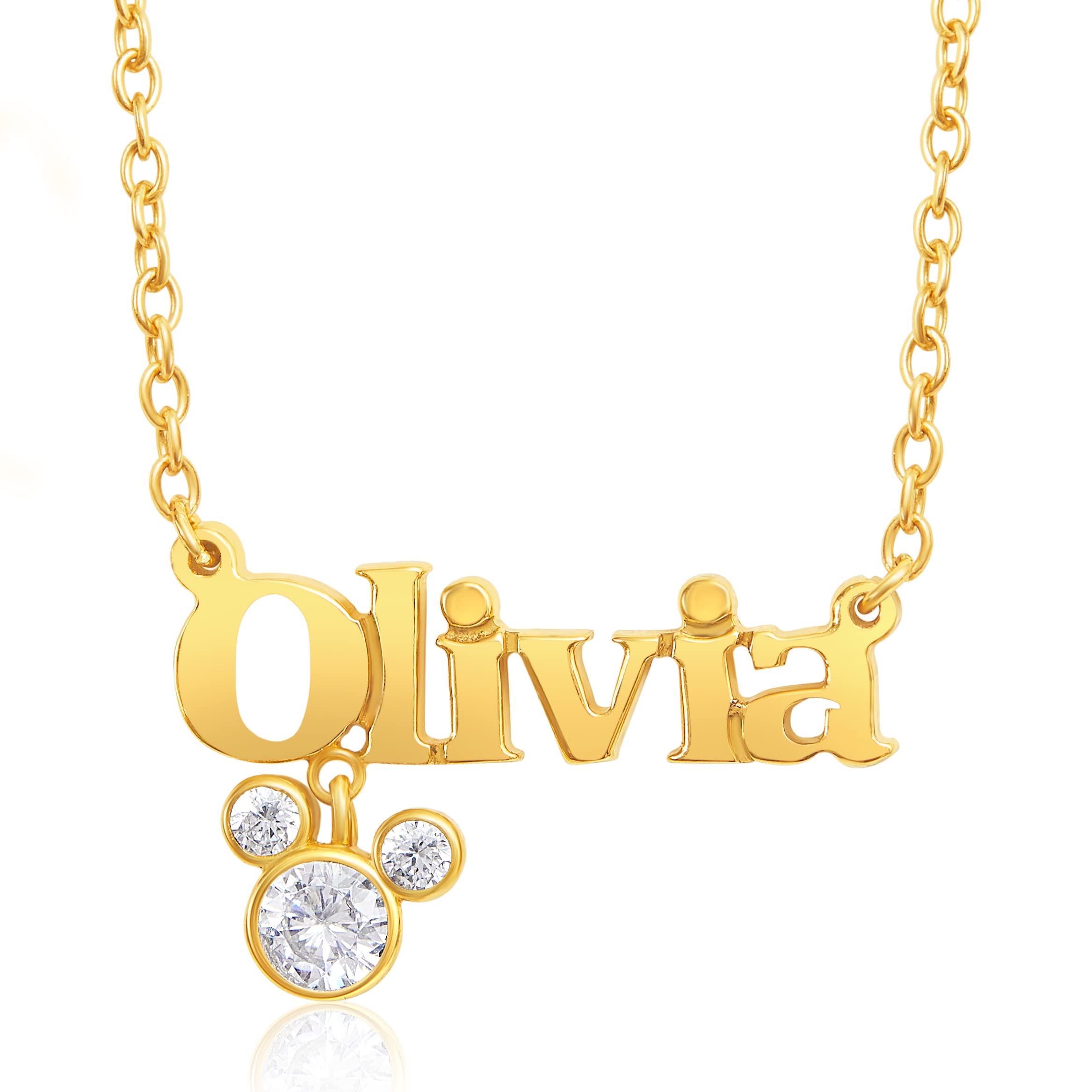 Disney Mickey Mouse Personalized Name Necklace - 14k Gold Plated & Sterling Silver Custom Name Pendant Jewelry (Choose Font Style & Color) | Perfect Gift for Birthday, Anniversary & Disney Fans