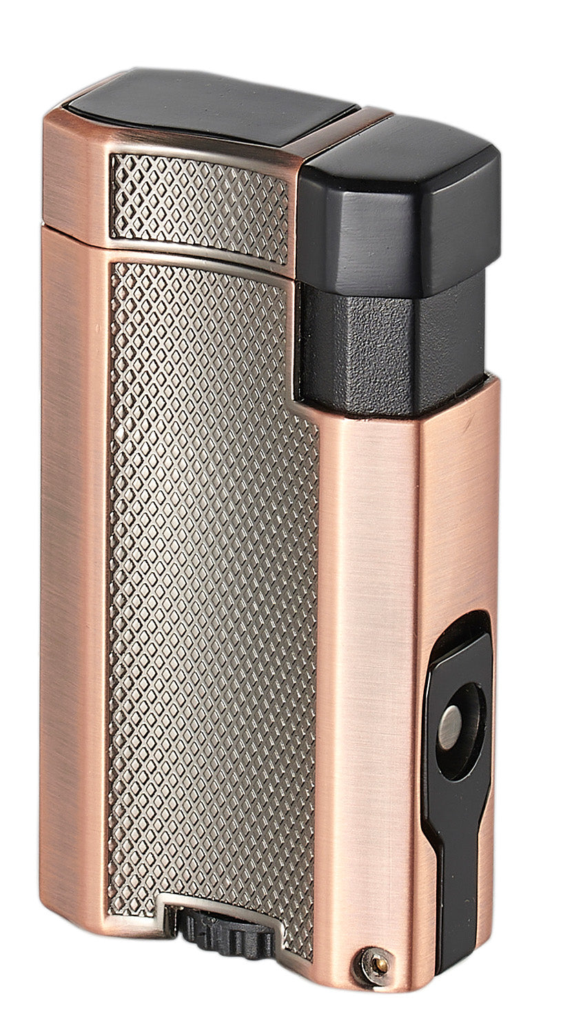 Visol Concave Double Flame Torch Lighter - Windproof Refillable Butane Lighter in Bronze Finish | Perfect for Cigars, Camping & Outdoor Adventures
