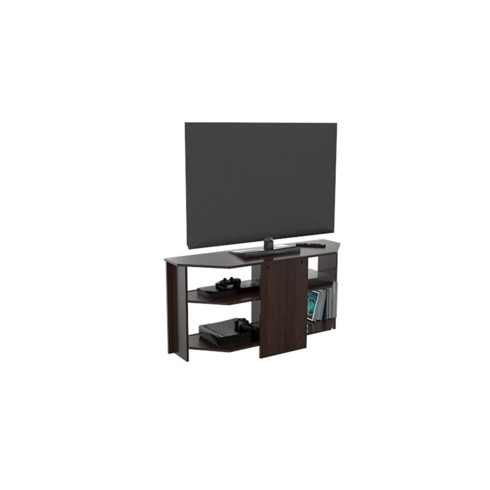 Inval MTV-13519 Corner TV Stand for 50 Inch Flat Screen TVs, Espresso Wengue Entertainment Center with 4 Open Storage Shelves - Perfect for Living Room, Bedroom & Home Theater Setup