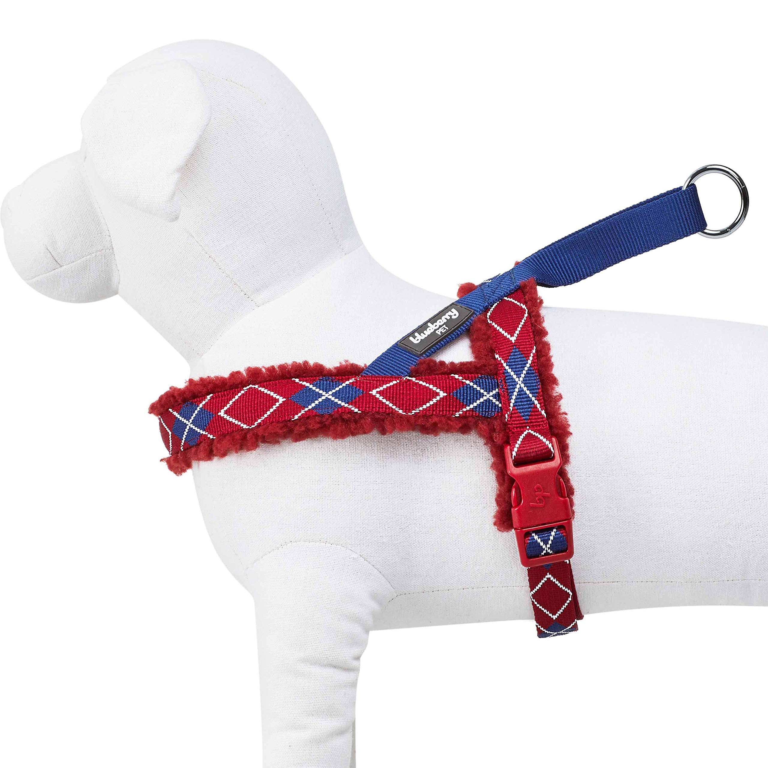 Premium Blueberry Pet Scottish Argyle Fleece Padded Dog Harness - Adjustable Soft Comfort Vest for Small Dogs (16.5