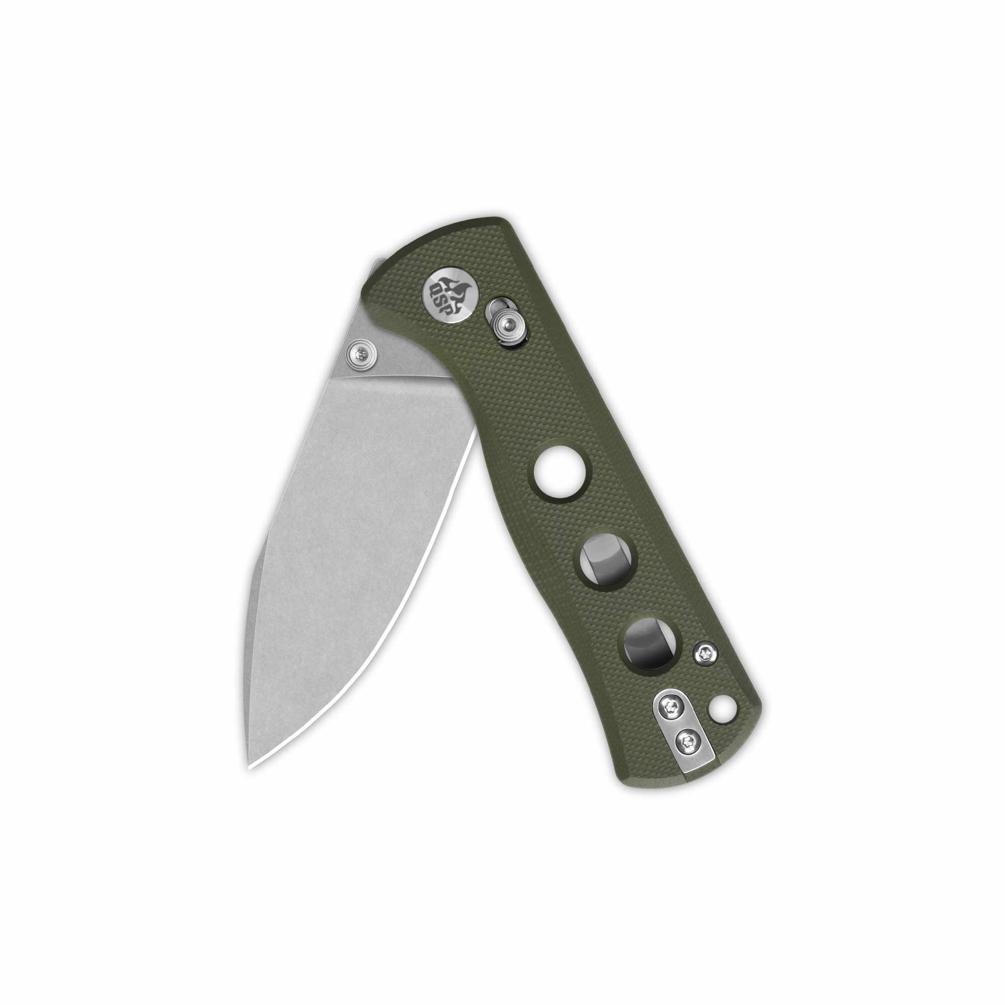 QSP Canary Glyde Lock Pocket Knife - 14C28N Stainless Steel Blade, Olive Green G10 Handle - EDC Folding Knife for Camping, Hiking & Outdoor Activities