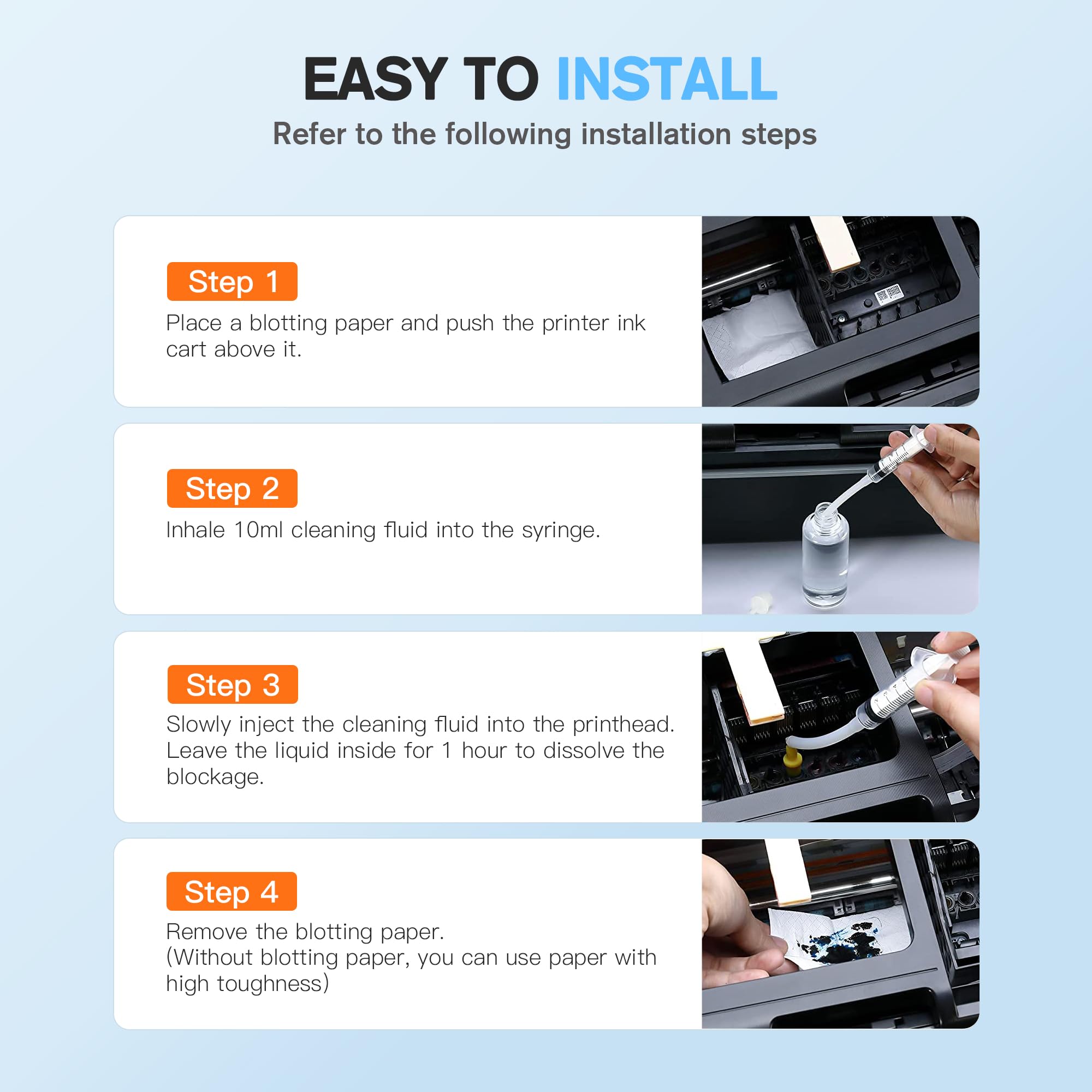 E-Z Ink Printer Cleaning Kit - Print Head Cleaner for Epson Ecotank, HP, Canon & Brother Inkjet Printers - 100ML Solution for Clogged Nozzles - Perfect for Home Office & Photo Printing Maintenance