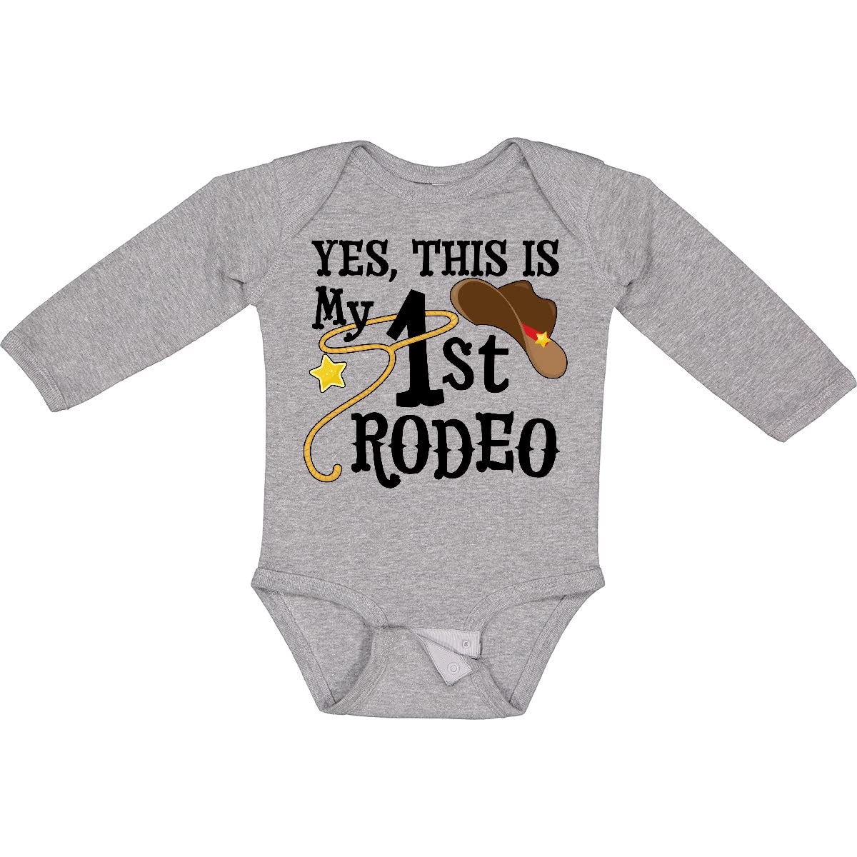 Inktastic 'Yes, This Is My 1st Rodeo' Cowboy Hat & Red Long Sleeve Bodysuit - Western Baby Outfit for Rodeo, Halloween & Cowboy Theme Parties