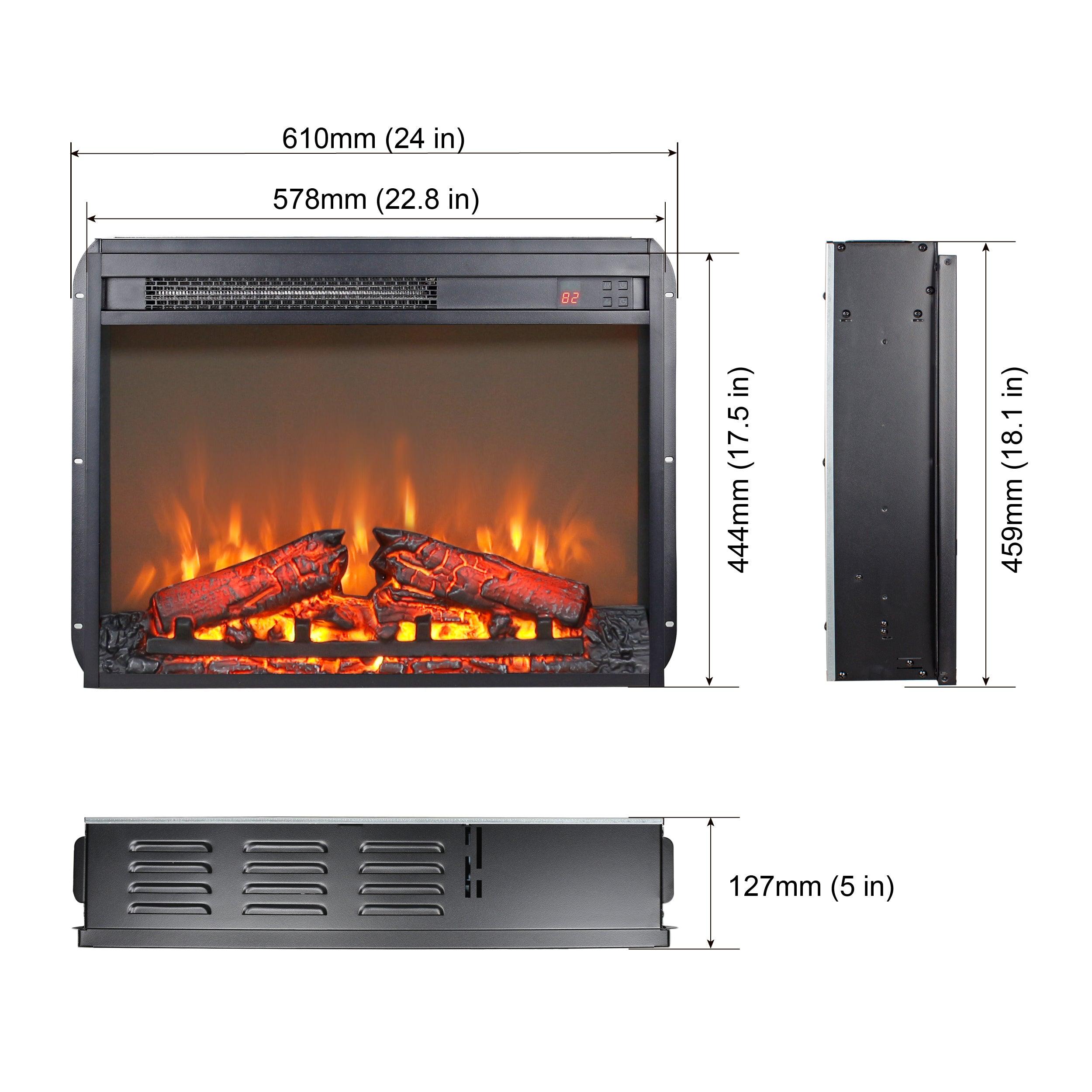 23 Inch Infrared Quartz Electric Fireplace Insert - Realistic Flame Effect, Remote Control - Perfect for Living Room, Bedroom & Office Heating